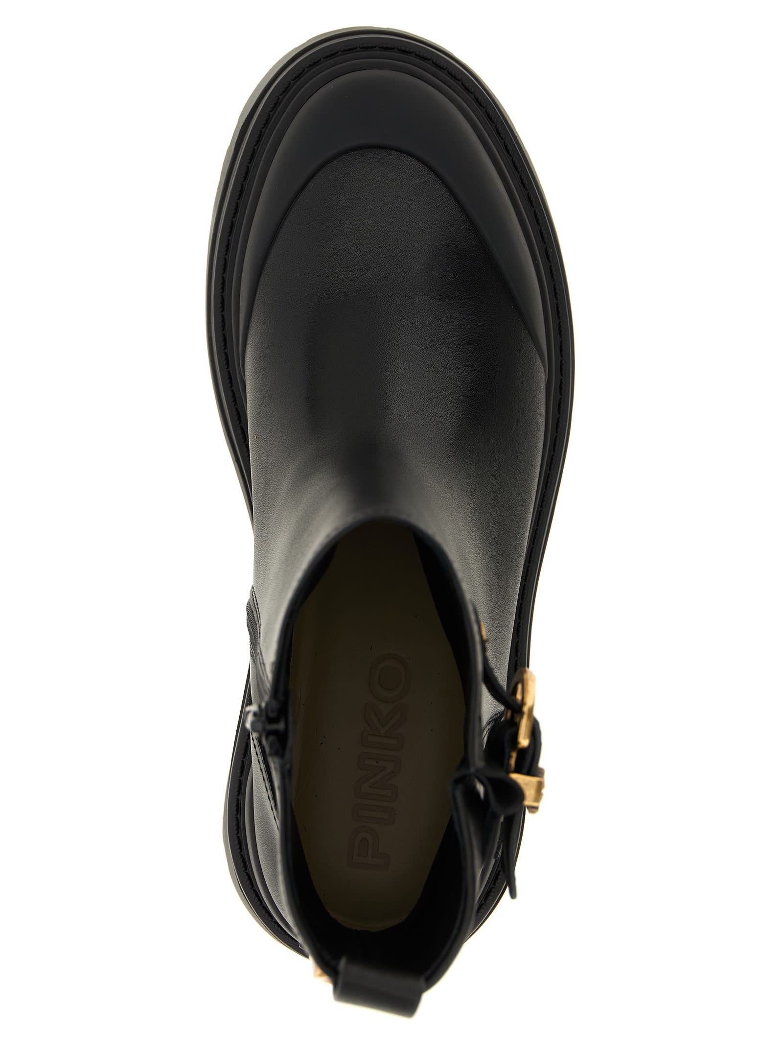 Pinko Leather Booties With Love Birds Logo In Black