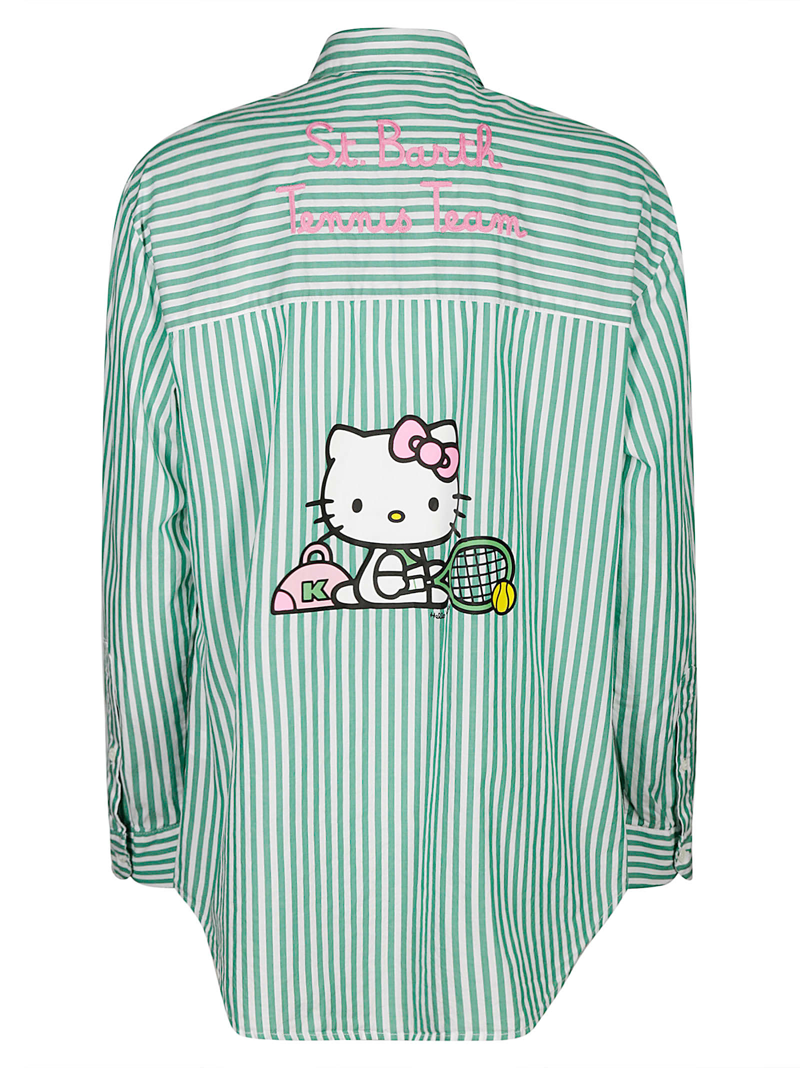 Mc2 Saint Barth Aqua Green Striped Shirt With Embroidered Details In Green