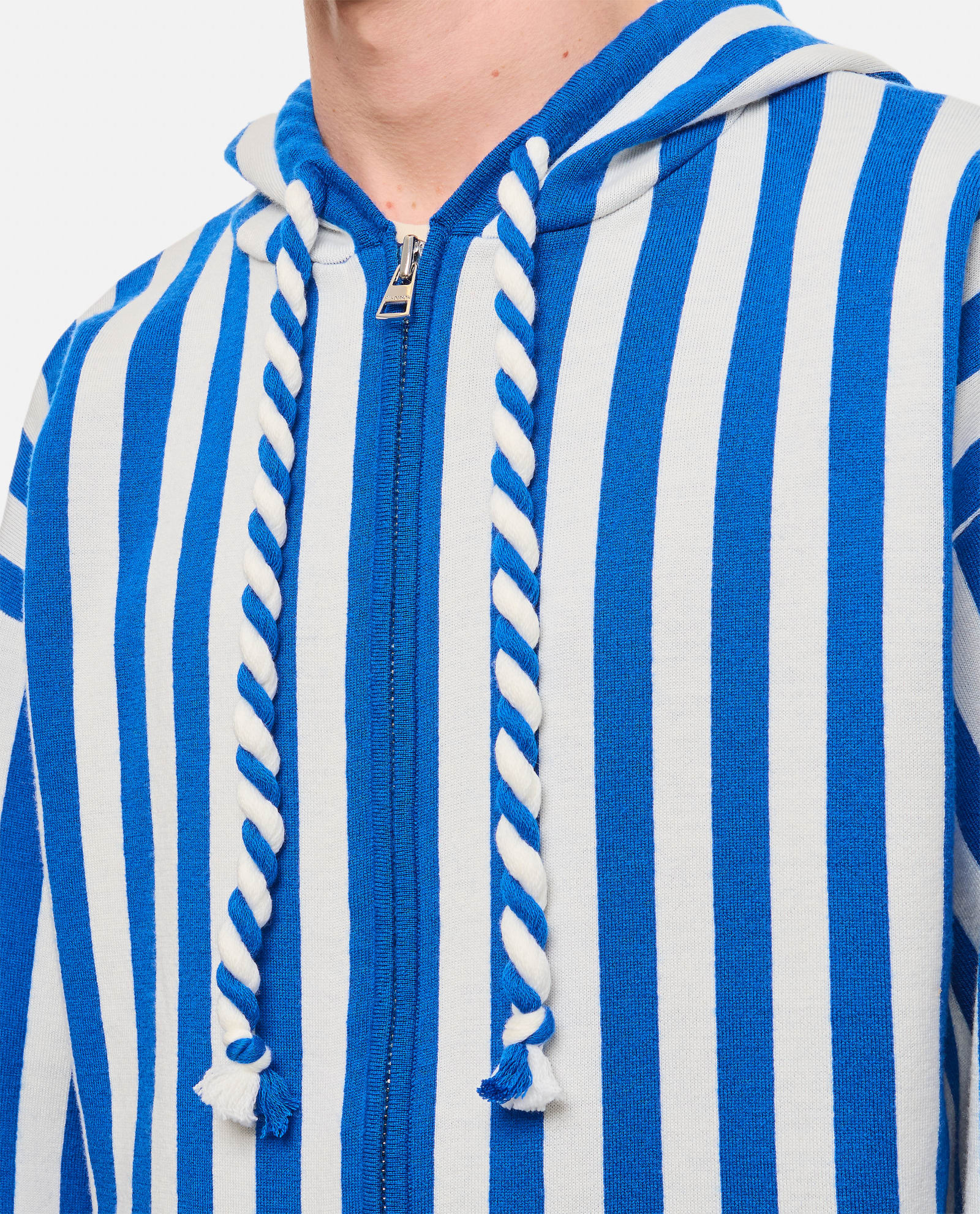 Shop Jw Anderson Striped Zipped Anchor Hoodie In Blue/white