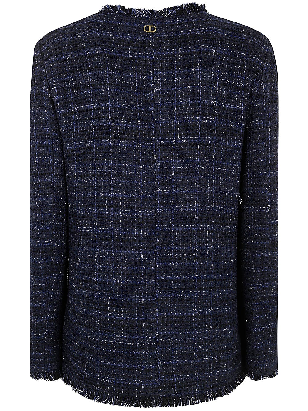 Shop Twinset Boucle Jacket In Blue Denim Black