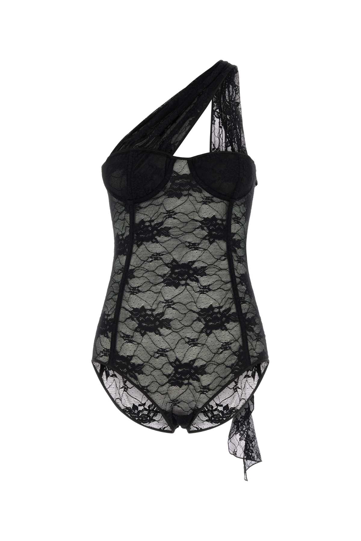 Shop Oseree Black Stretch Lace Bodysuit