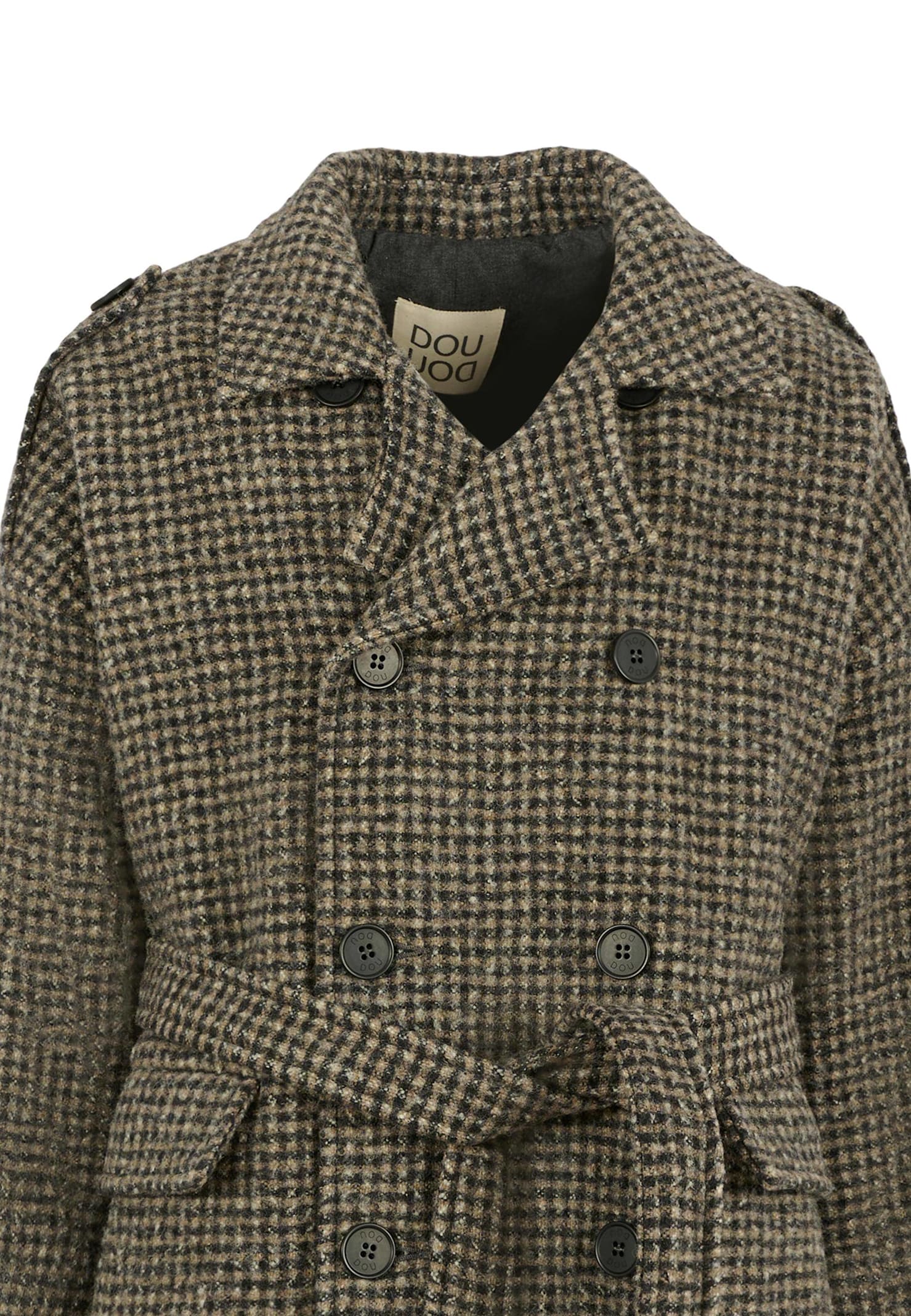 Douuod Oversized Brown Coat For Girl With Logo In Green