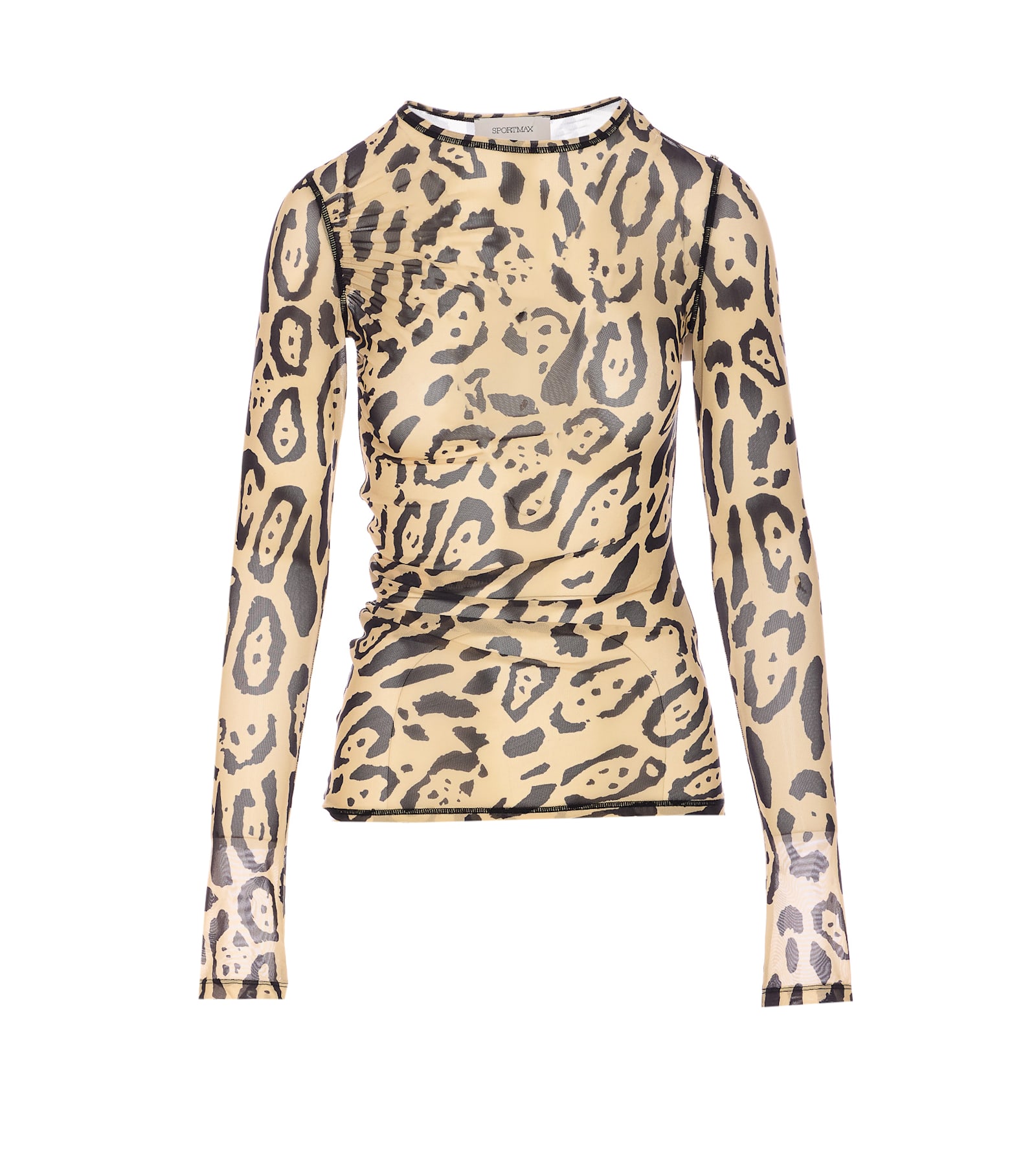 Sportmax Animalier Print Sheer Long Sleeve Top