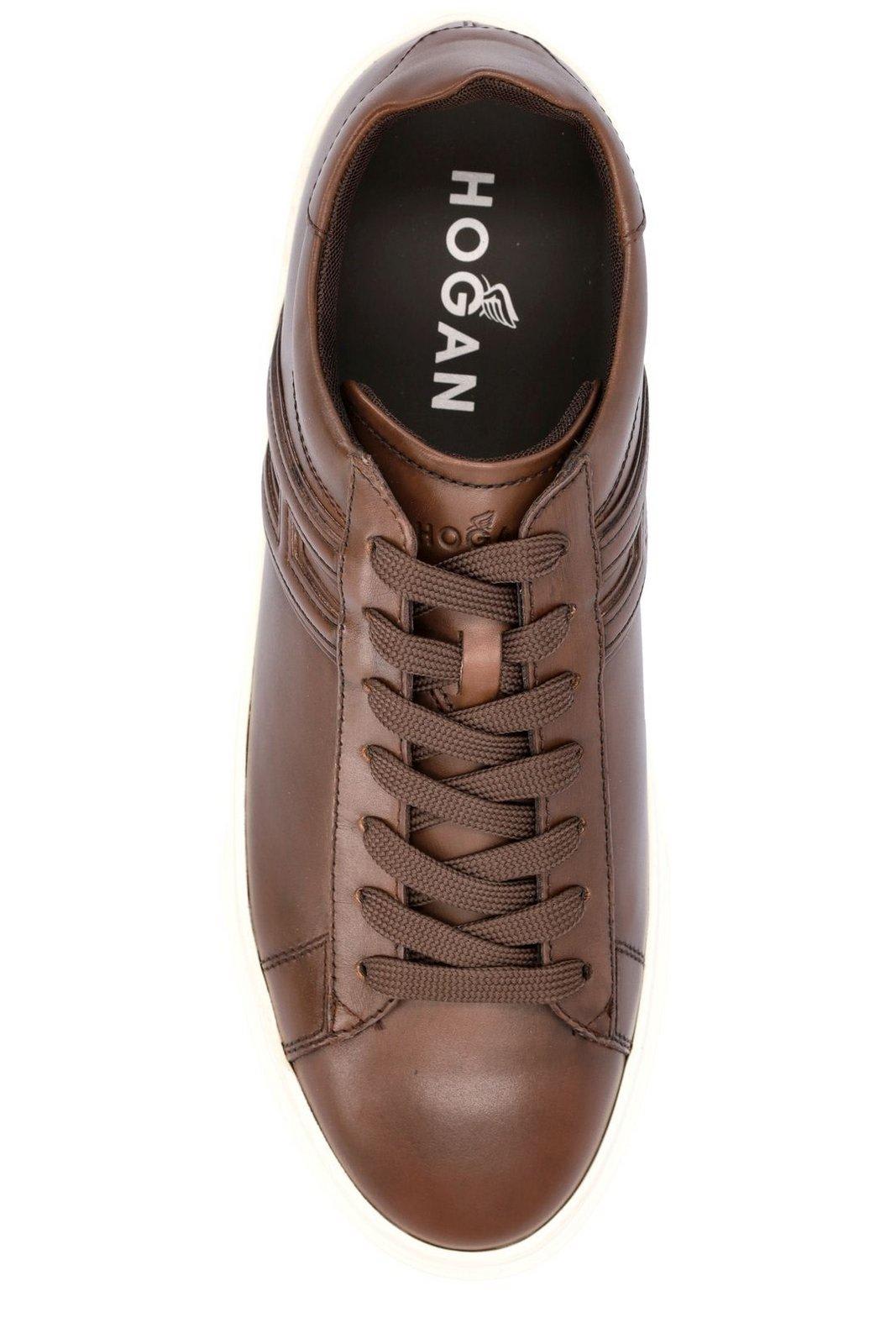 Shop Hogan Round Toe Lace-up Sneakers In Brown