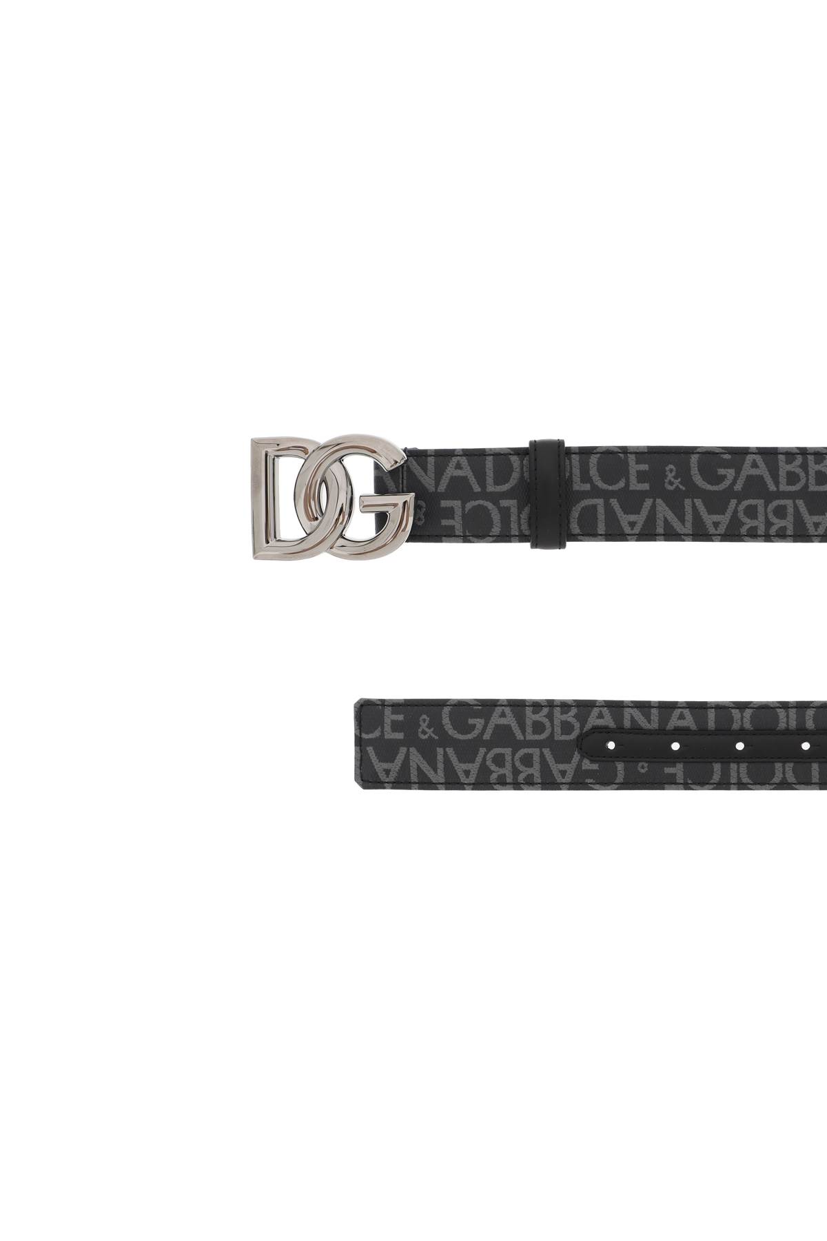 Shop Dolce & Gabbana Coated Jacquard Logo Belt With Dg Buckle In Nero/grigio (black)