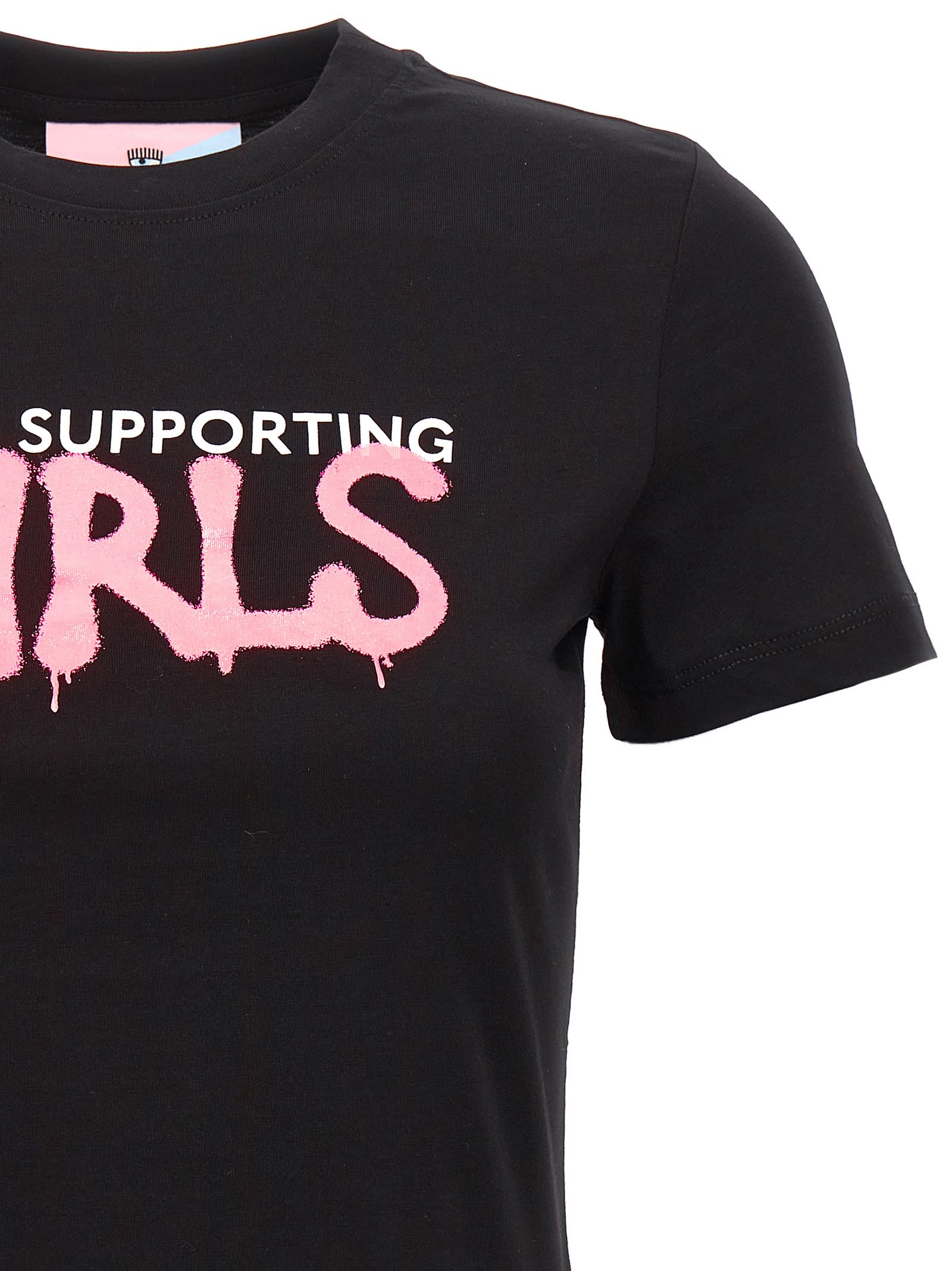 Shop Chiara Ferragni Girls Supporting Girls T-shirt In Black