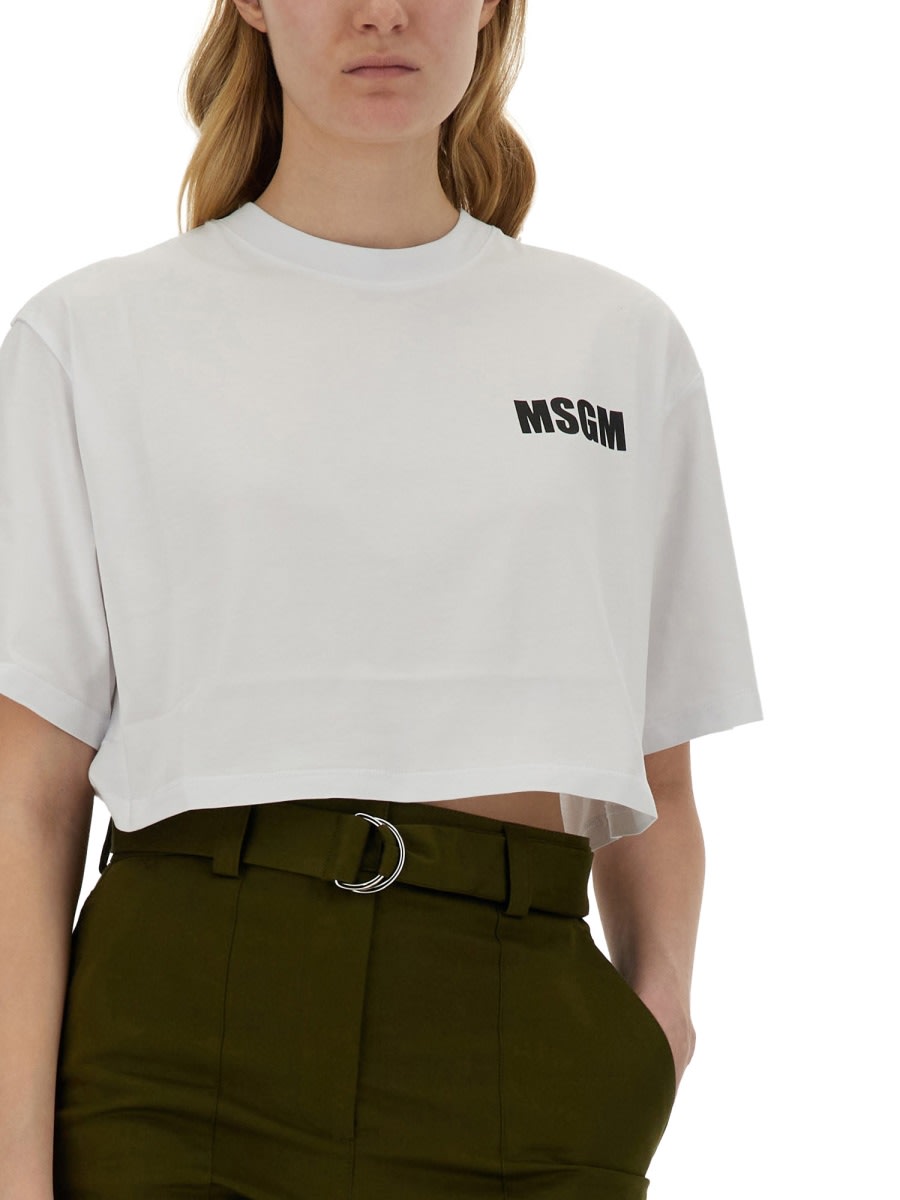 Shop Msgm Cropped T-shirt In White