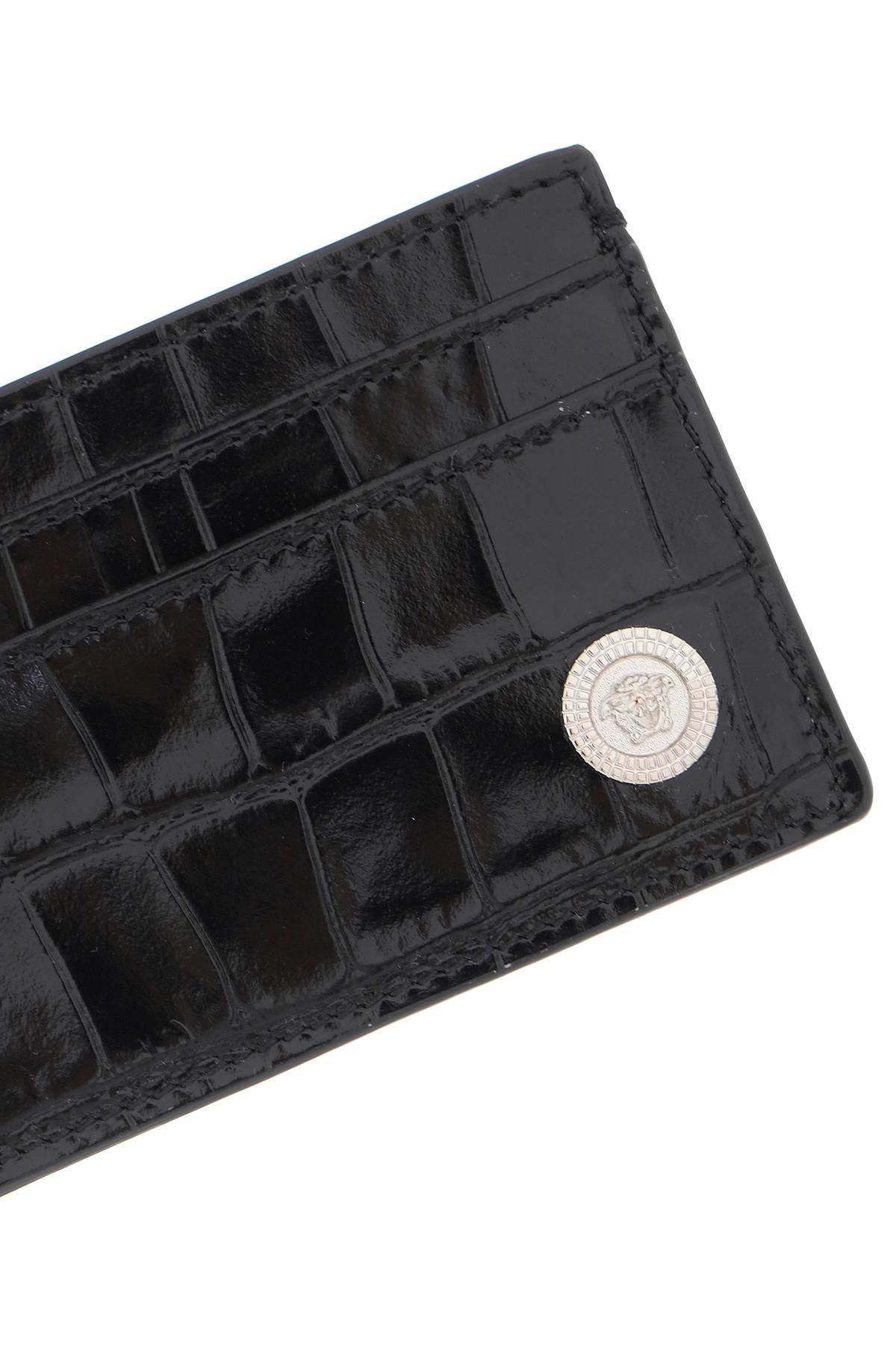 Shop Versace Medusa Biggie Croco-embossed Cardholder In Black Palladium (black)