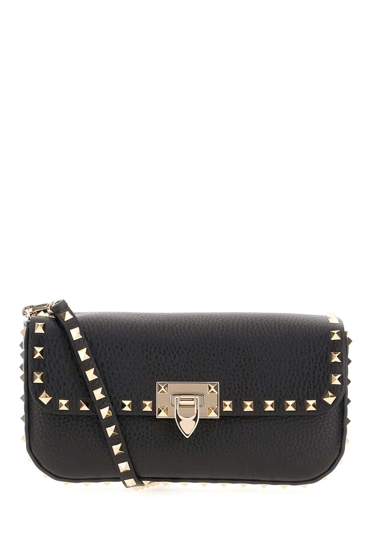 Shop Valentino Black Leather Rockstud Shoulder Bag In Nero