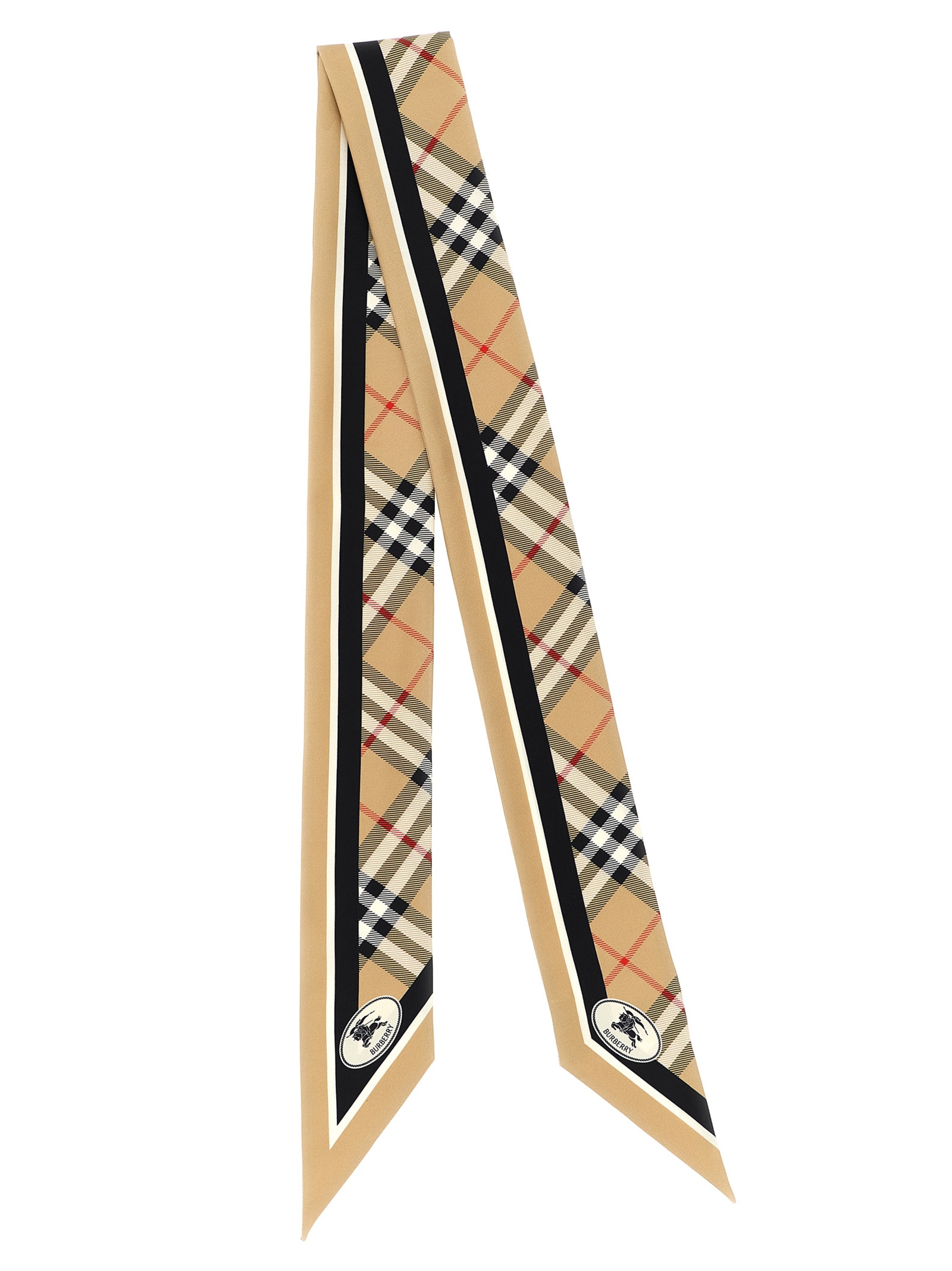 Burberry Long Plaid Silk Bandeau With Pointed Ends In Brown