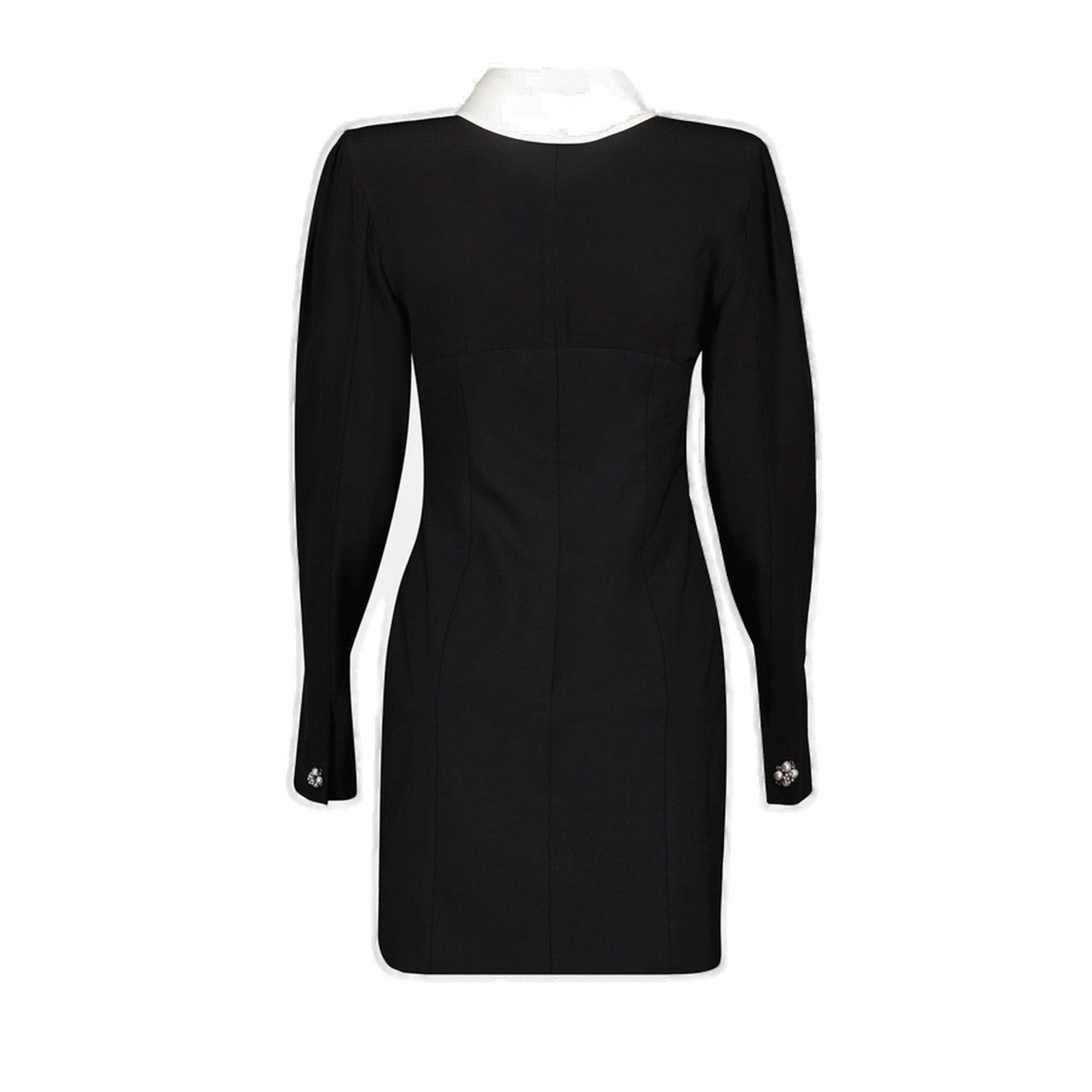 Shop Versace Pearl-detailed Long-sleeved Mini Dress In Nero