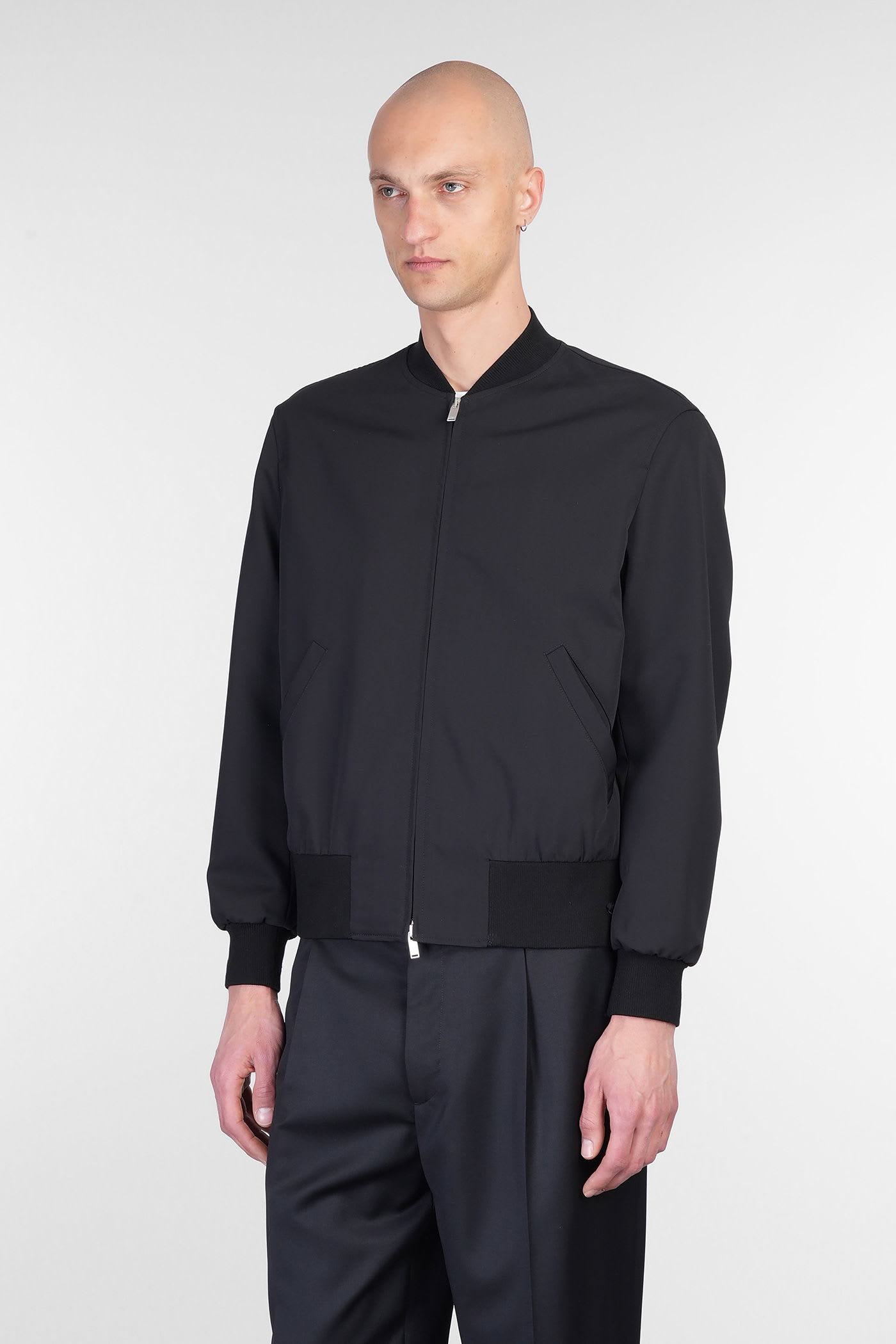 Lardini Wool And Mohair Bomber Jacket In Black