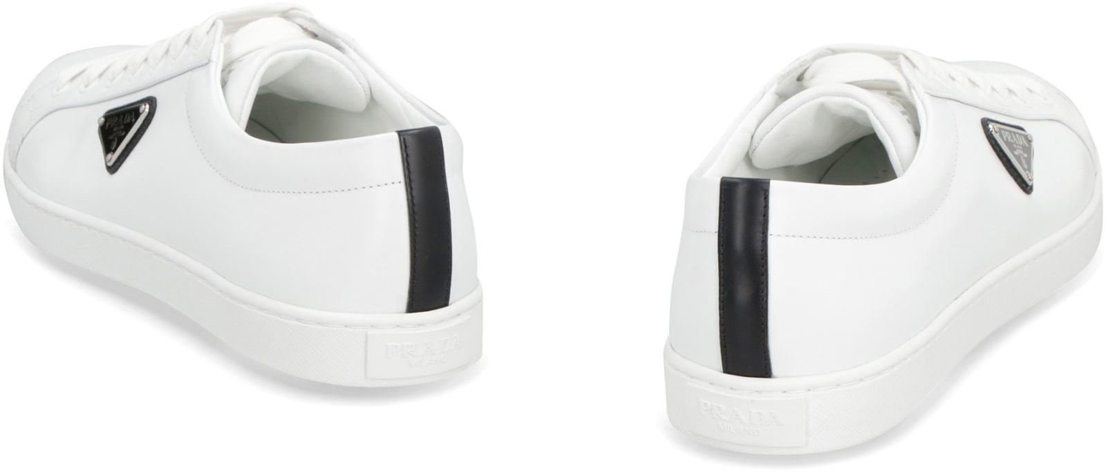 Shop Prada Leather Low-top Sneakers In White