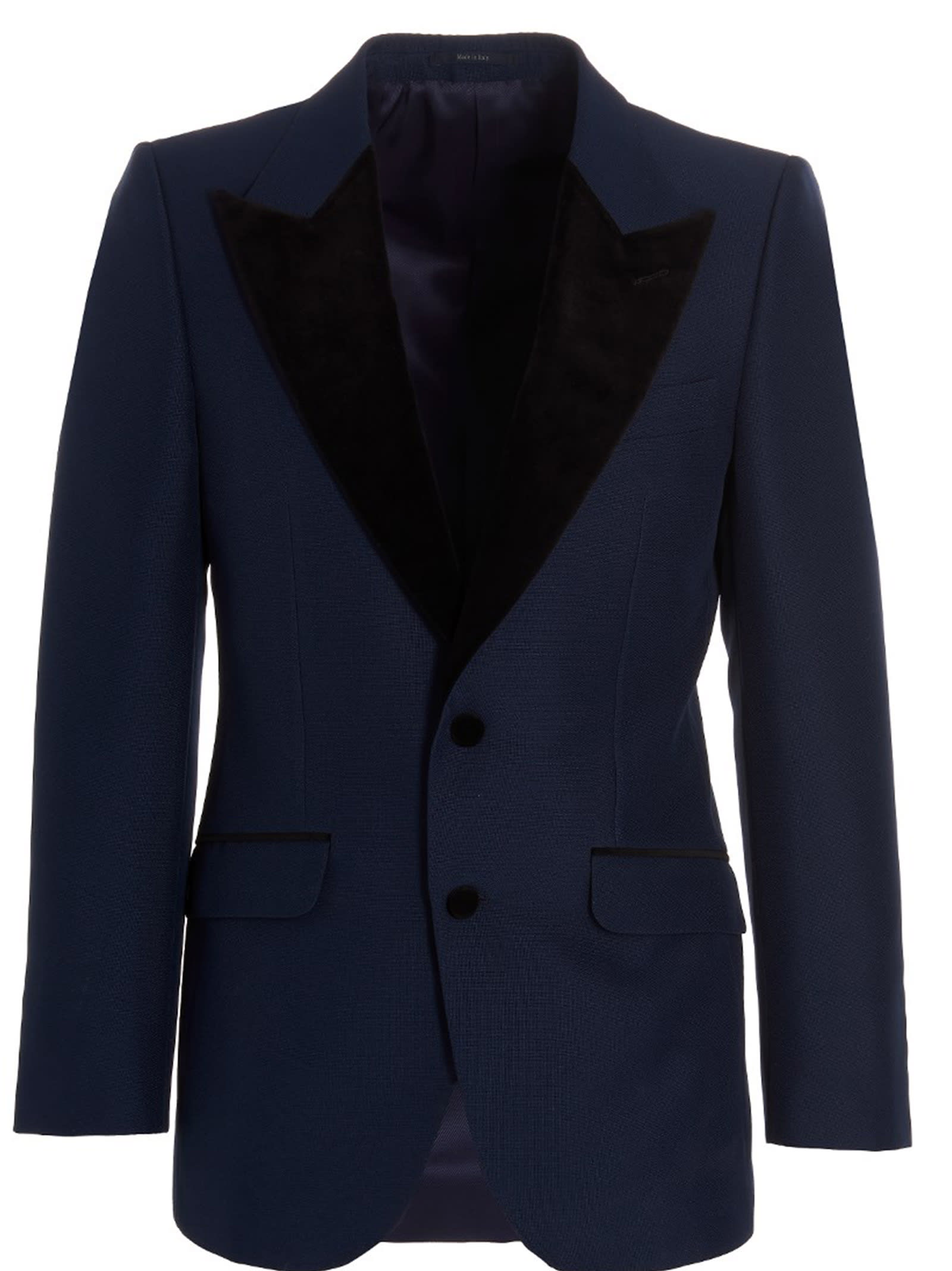 Shop Gucci Velvet Lapels Blazer Jacket In Blue