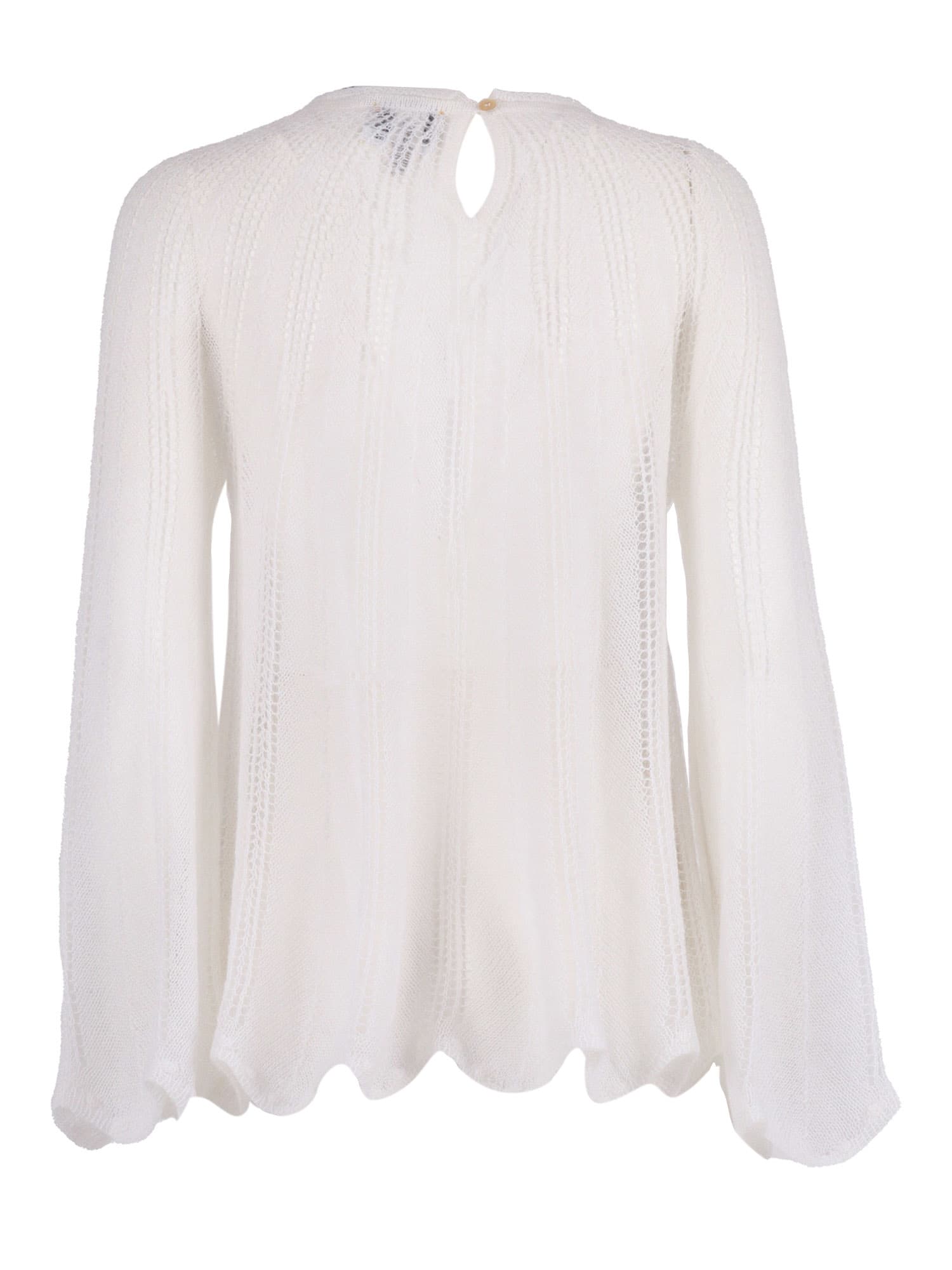 Forte Forte Pointelle Stitch Brushed Mohair Lace Sweater In White