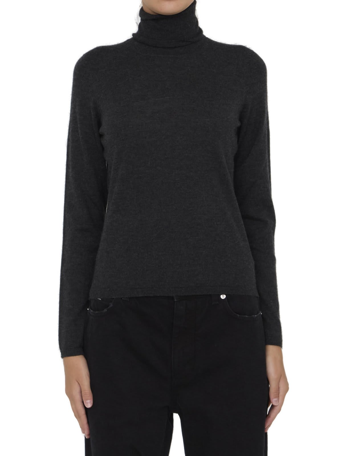 Shop Max Mara Turtleneck Long-sleeved Knitted Top In Grey