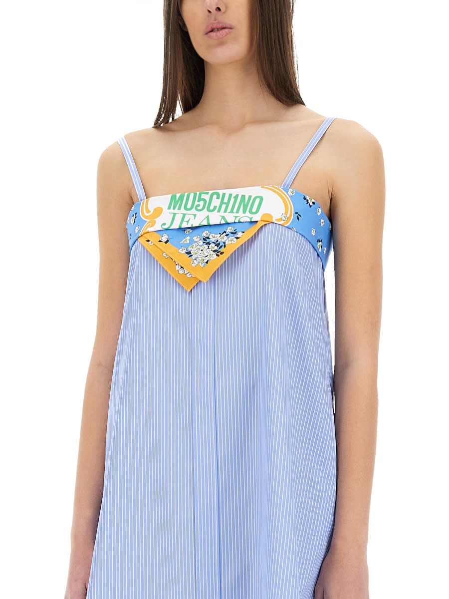 Moschino Patchwork Cotton Dress In Baby Blue
