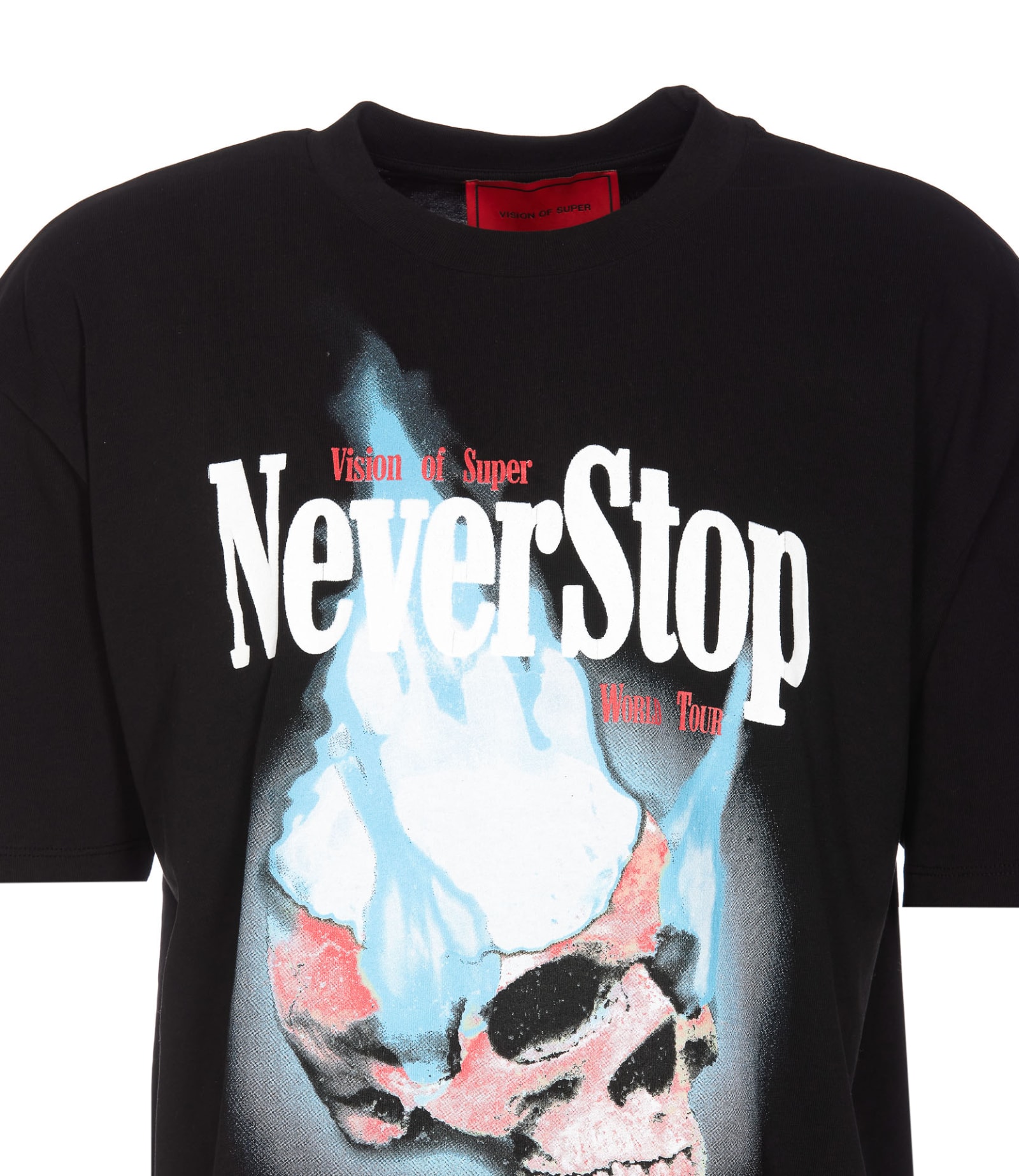 Shop Vision Of Super Never Stop Print T-shirt In Black