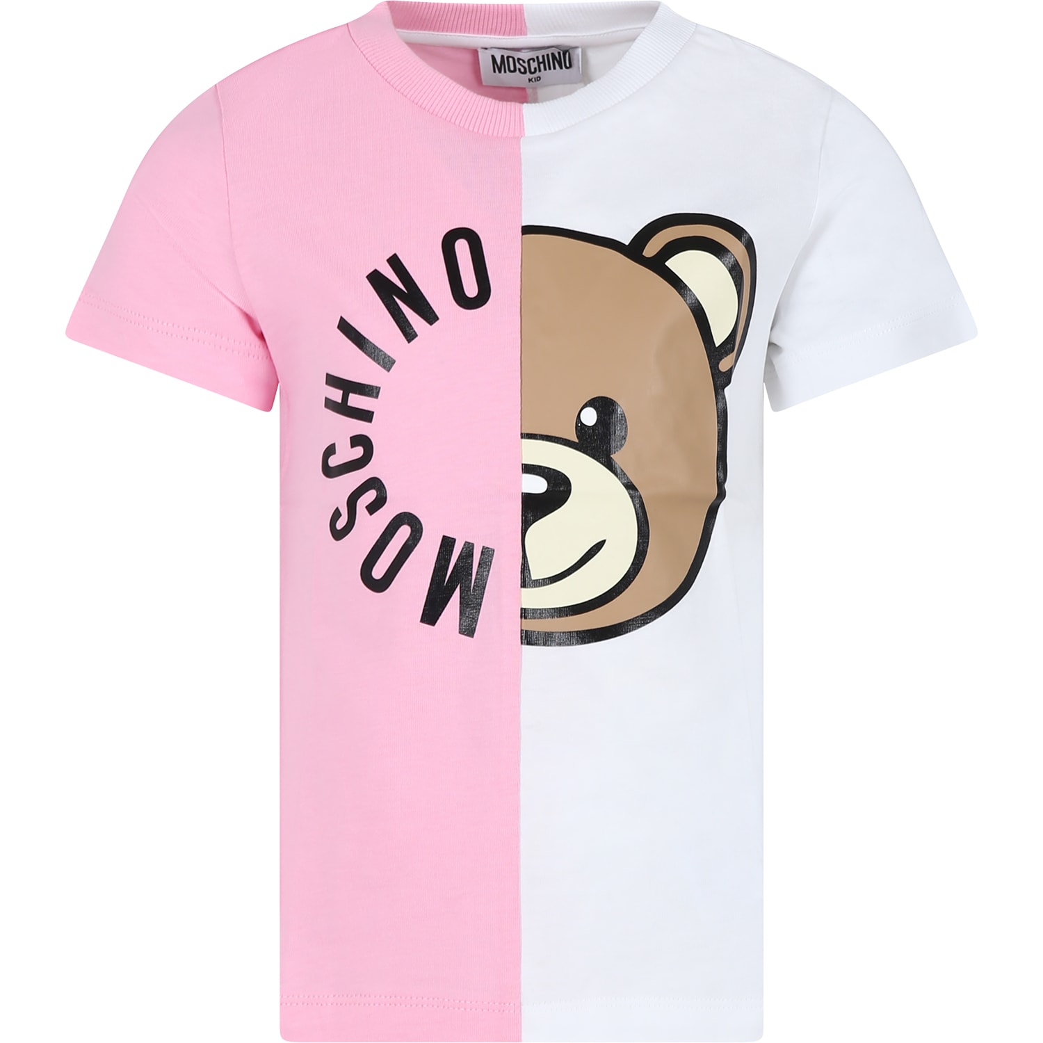 Shop Moschino Pink T-shirt For Girl With Teddy Bear And Logo