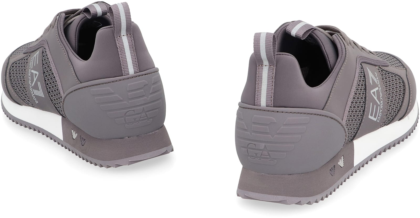 Ea7 Mesh And Vegan Leather Low-top Sneakers In Grey