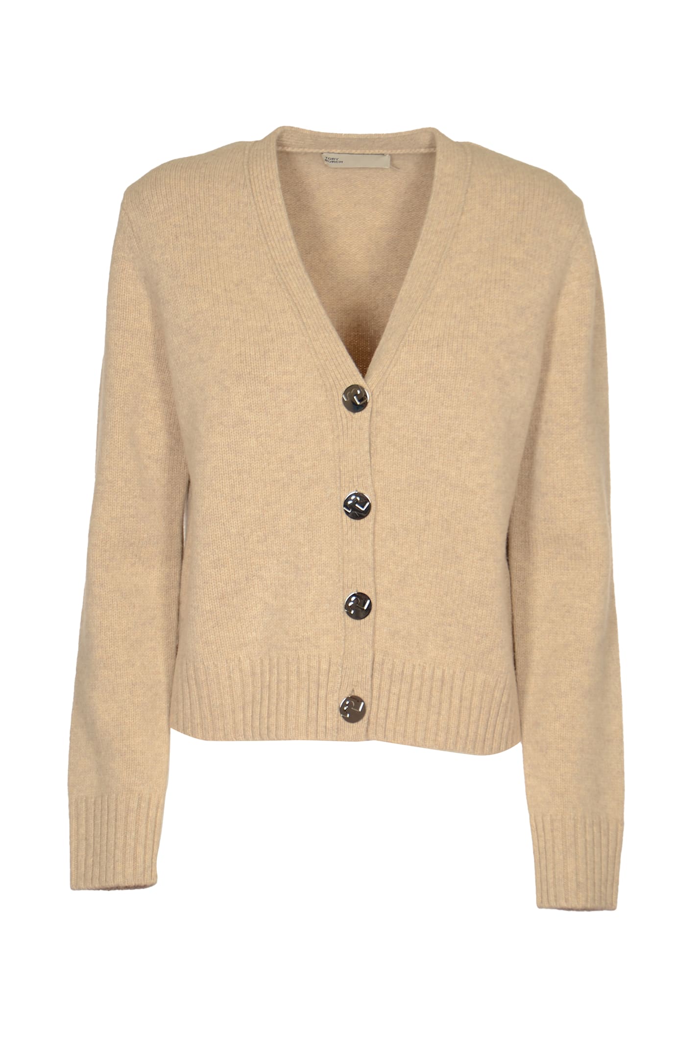 Shop Tory Burch V-neck Buttoned Cardigan In Oatmeal Mélange