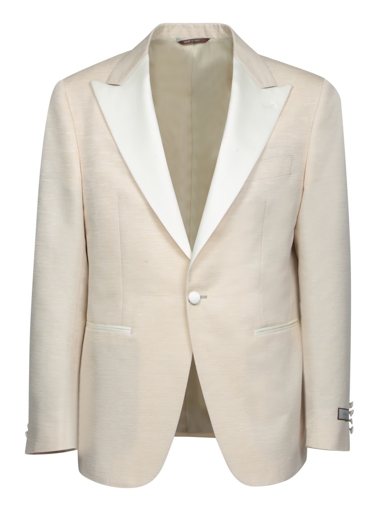 White Moirã Fabric Tuxedo Jacket