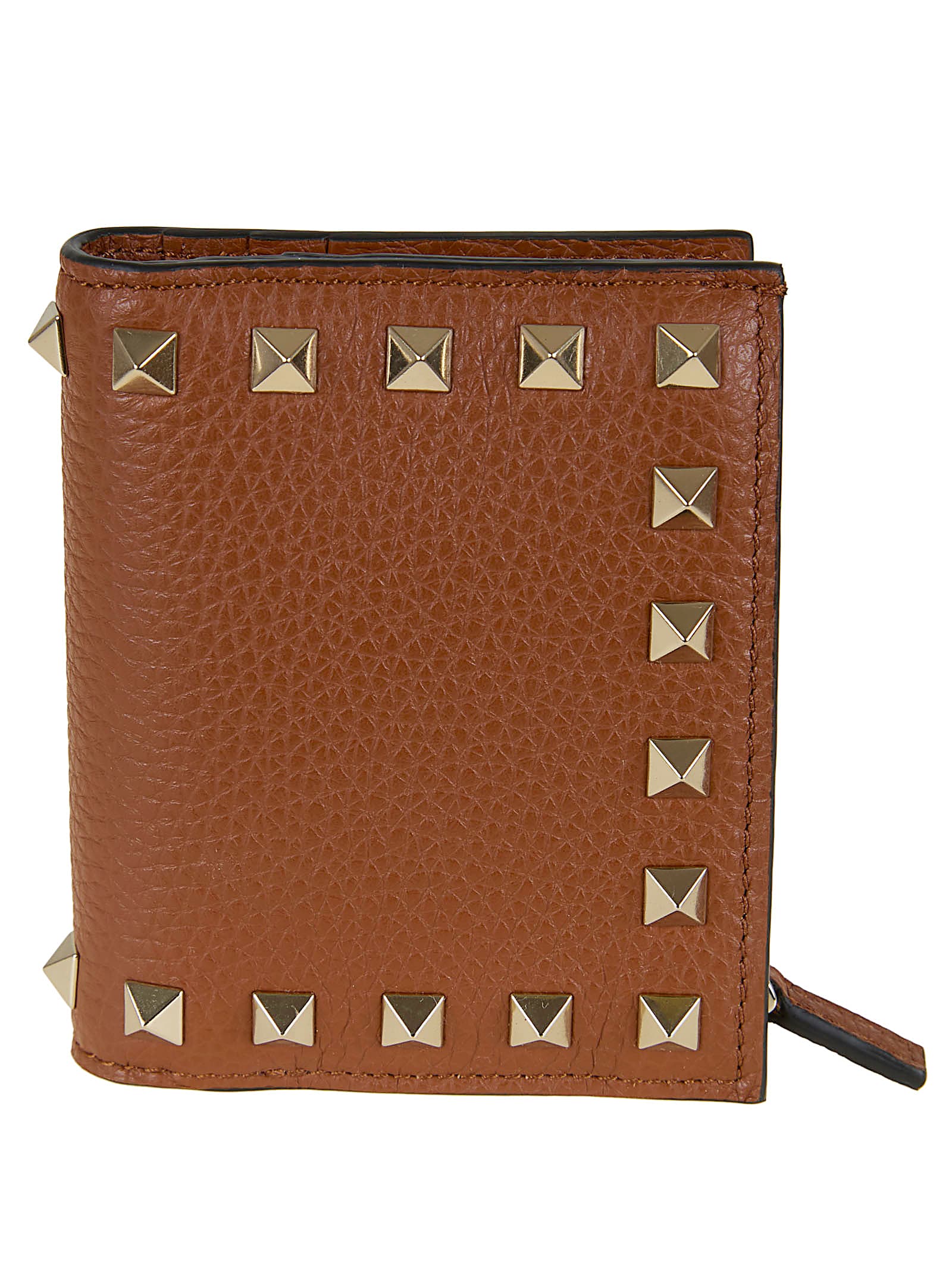 Valentino Garavani Flap French Wallet Rockstud Vitello Stampa Alce/platinum Studs In Brown