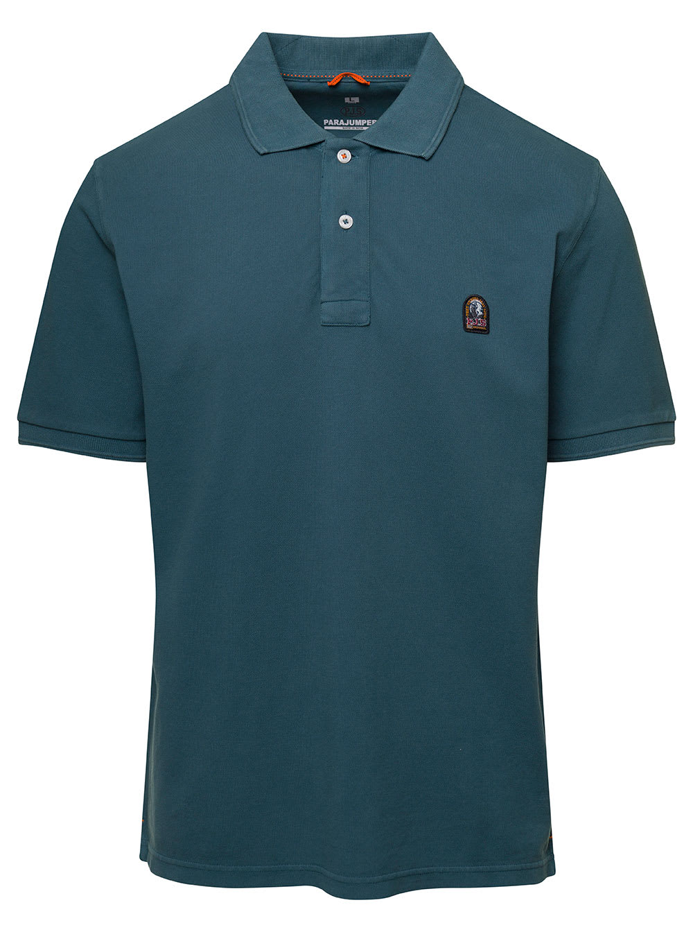 PARAJUMPERS POLO T-SHIRT WITH LOGO PATCH IN BLUE COTTON MAN