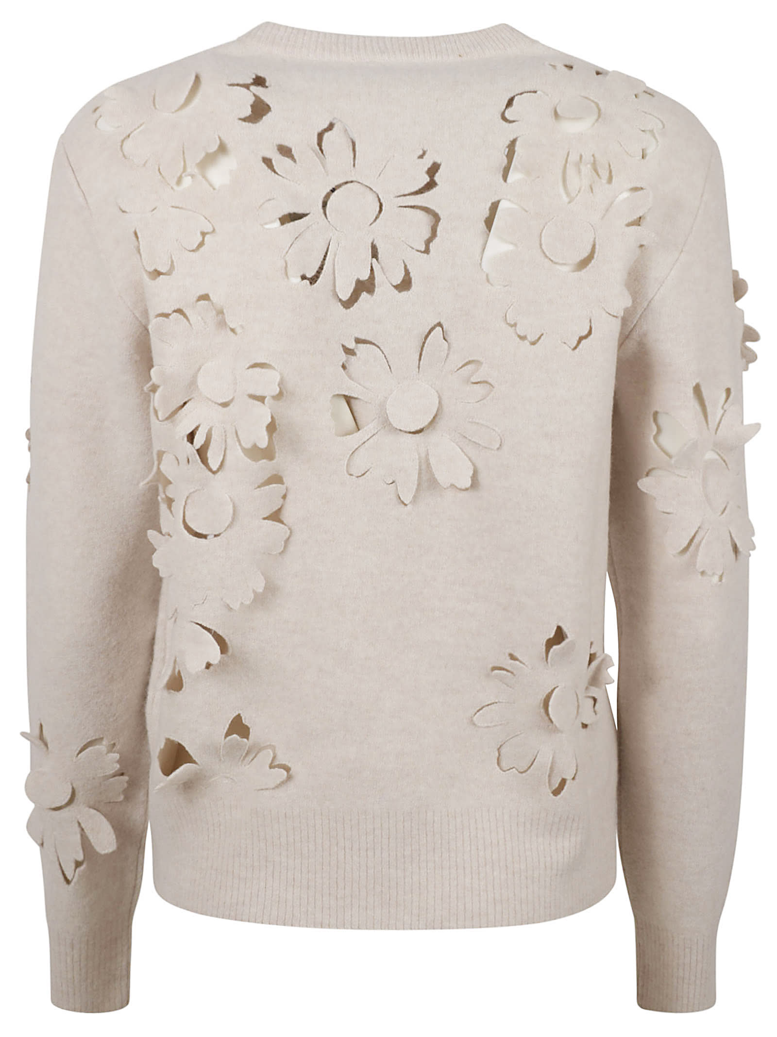 Burberry V-neck Perforated Rib Sweater In Nutmeg