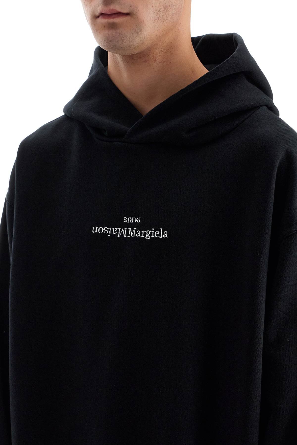 Shop Maison Margiela Sweatshirt With Reversed Logo In Black/ White Embroidery (black)