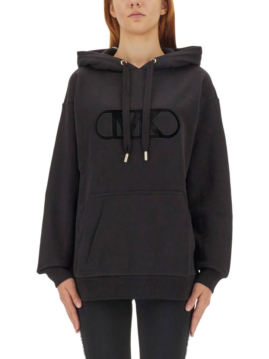 Shop Michael Kors Flocked Logo Sweatshirt In Black