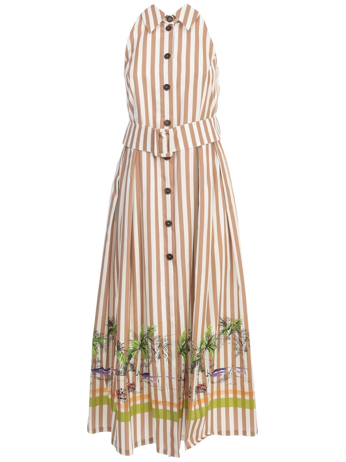 ERIKA CAVALLINI MURIEL DRESS AMERICAN NECK W/STRIPES AND PRINT,11209425