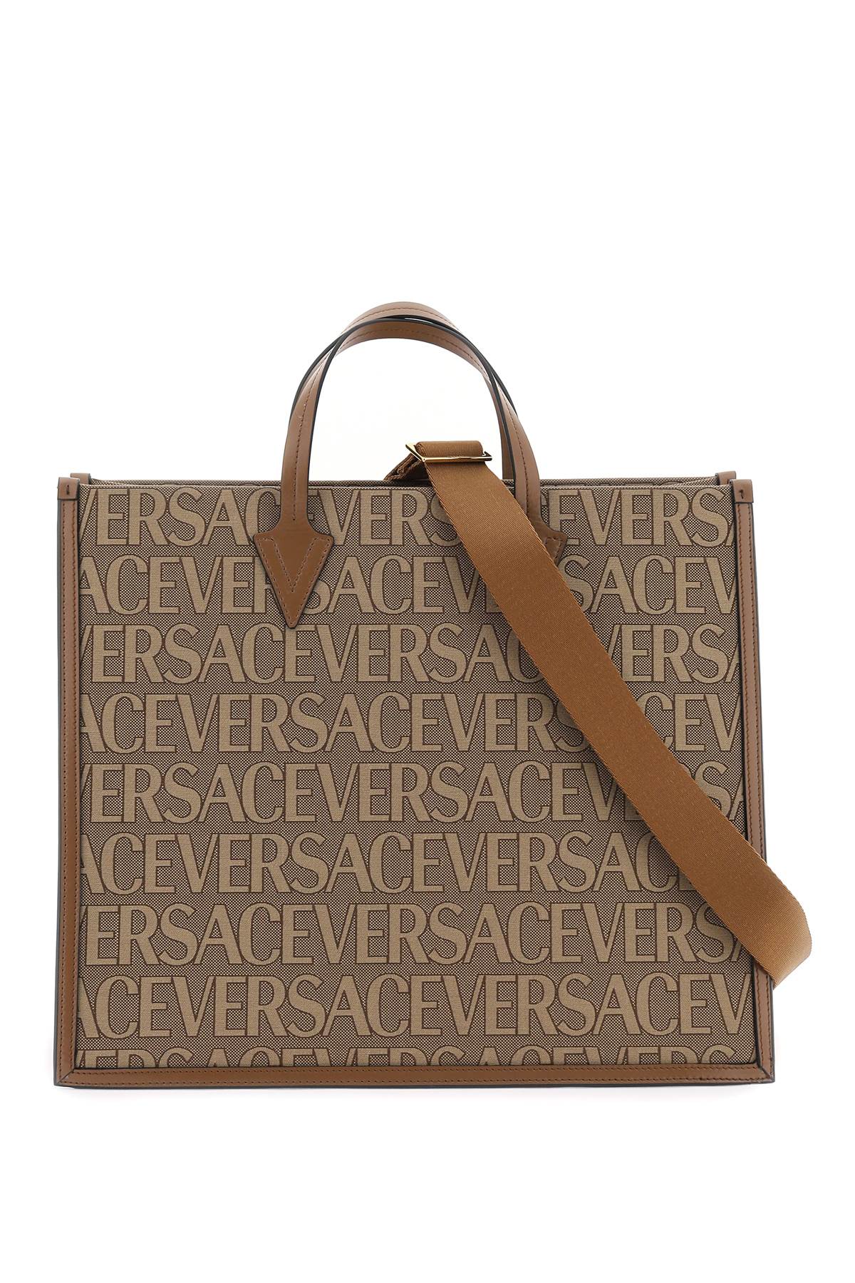 Versace Allover Shopper Bag In Beige Brown (beige)