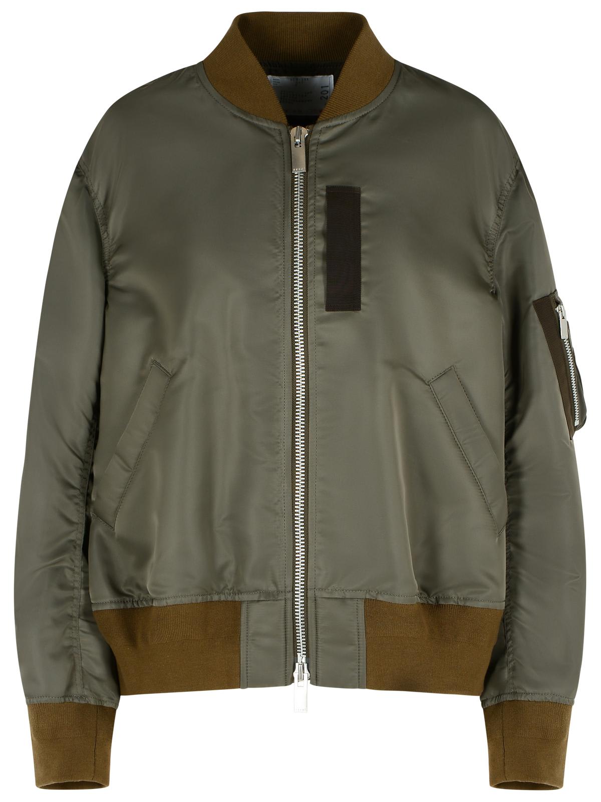 Sacai Bomber Jacket With Ribbed Cuffs And Pockets In Green