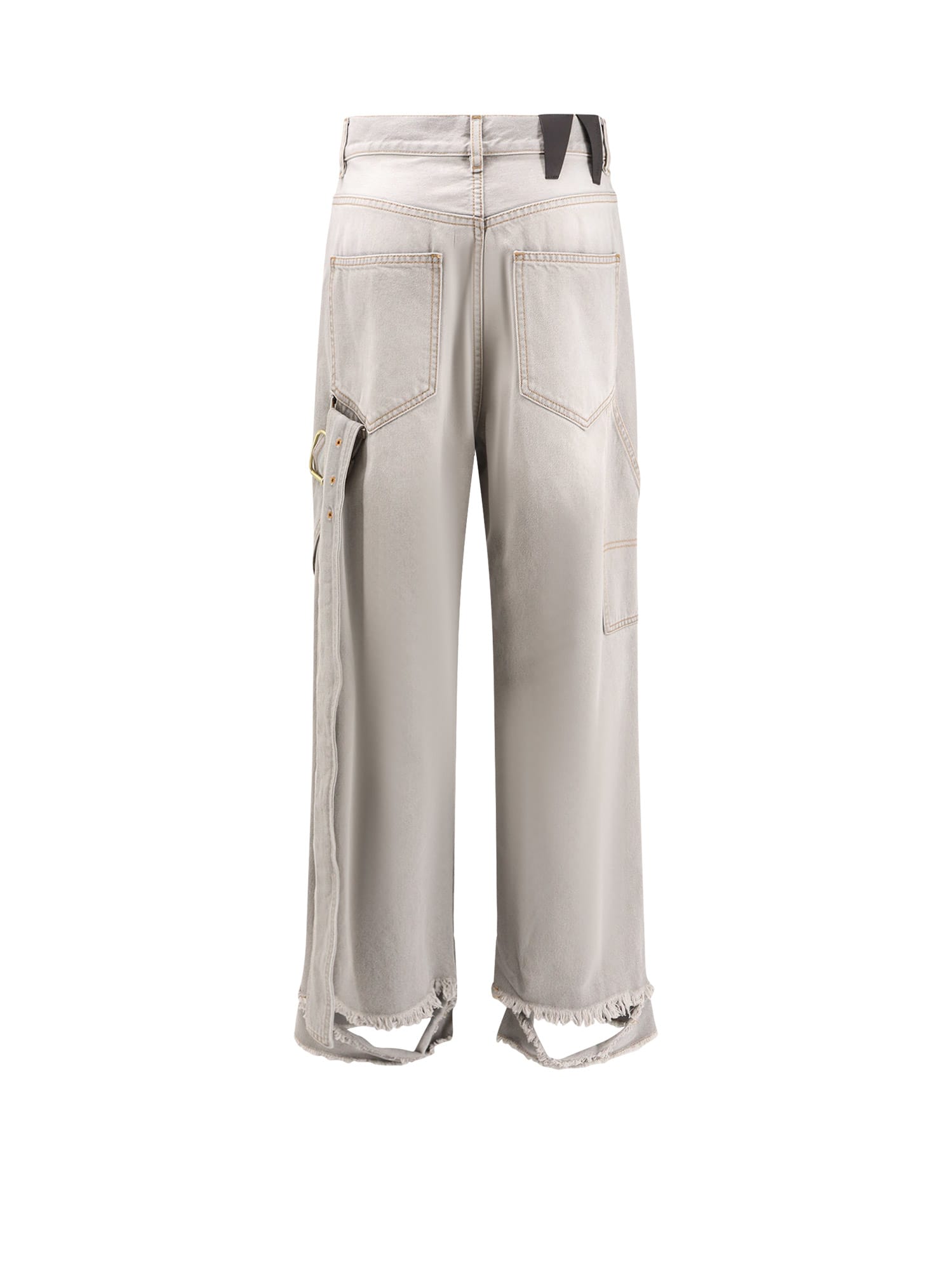 Darkpark Frayed Hem Contrast Detail Trousers In Gray