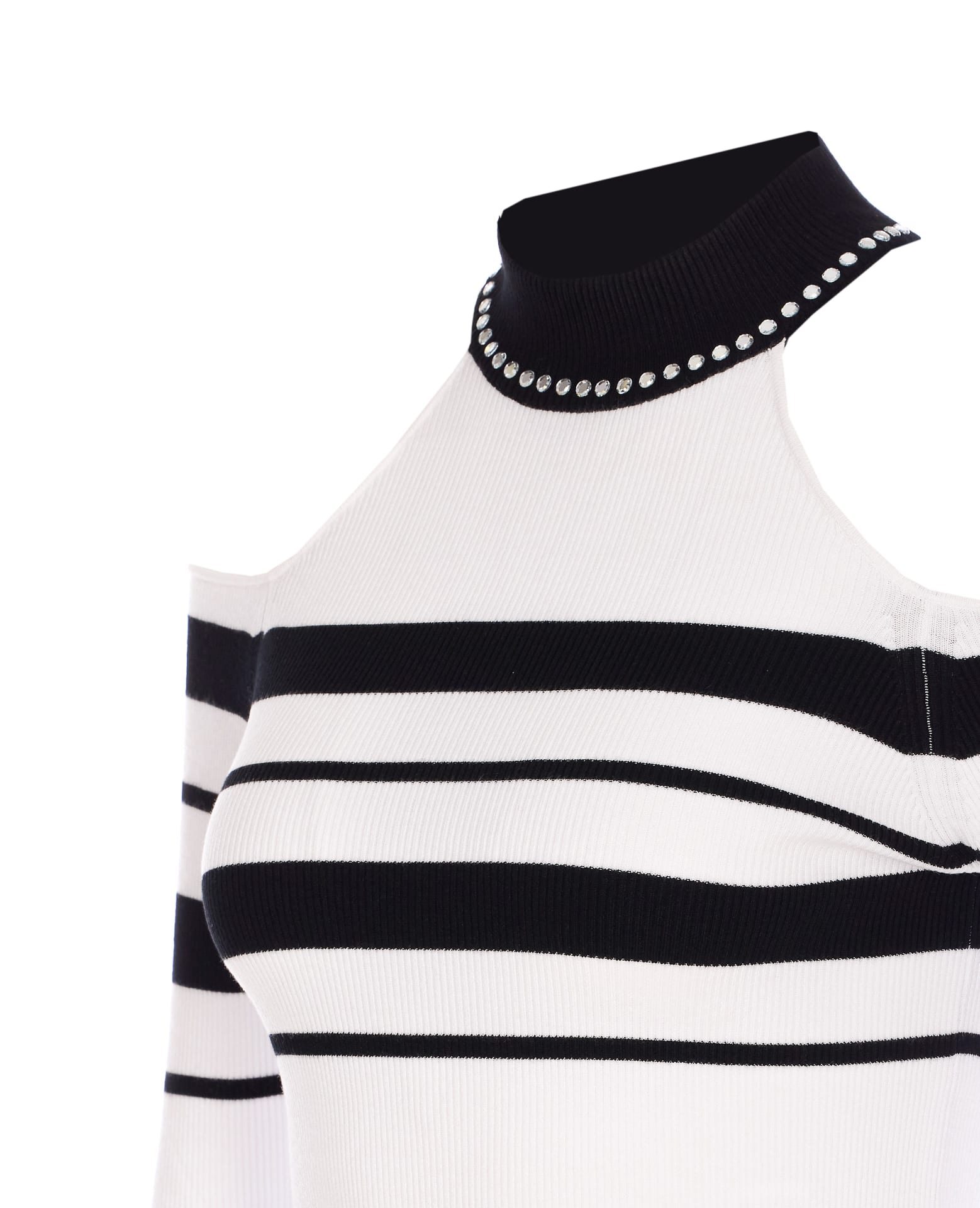 Liu •jo Liu Jo Ribbed Cold-shoulder Sweater With Embellished Neckline