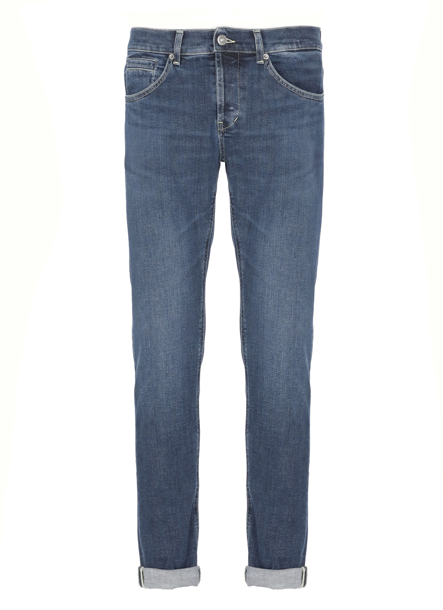 Dondup Straight Leg Cotton Jeans With Belt Loops In Blue