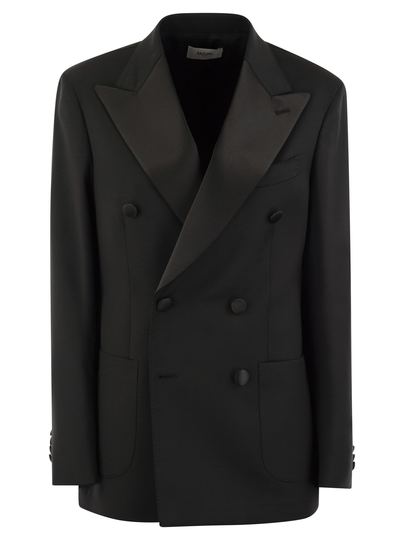 Saulina Milano Fresh Wool Double Breasted Jacket In Black
