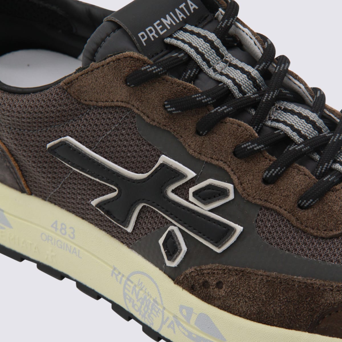 Premiata Stylish Sneakers With Contrast Sole And Padded Collar In Brown