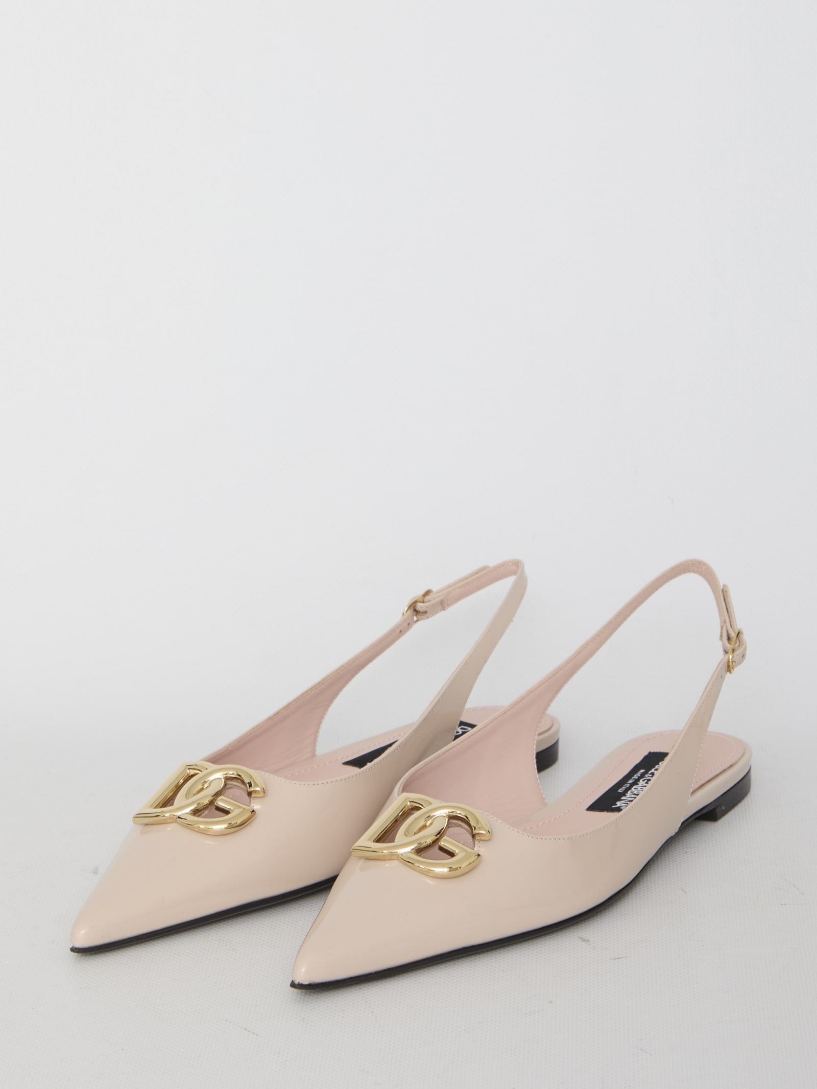 Shop Dolce & Gabbana Shiny Leather Ballerinas In Beige