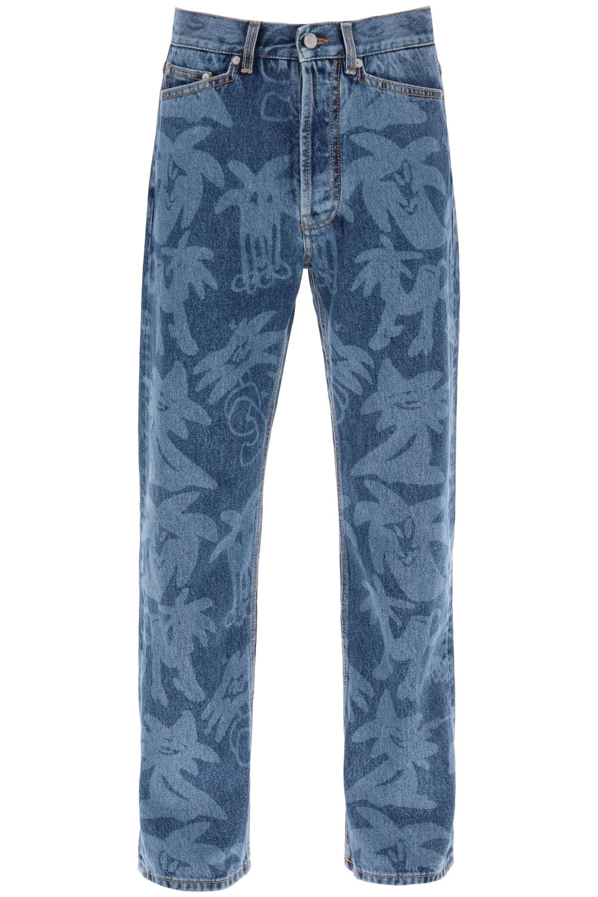 Palm Angels Palmity Allover Laser Denim Jeans In Denim Blue