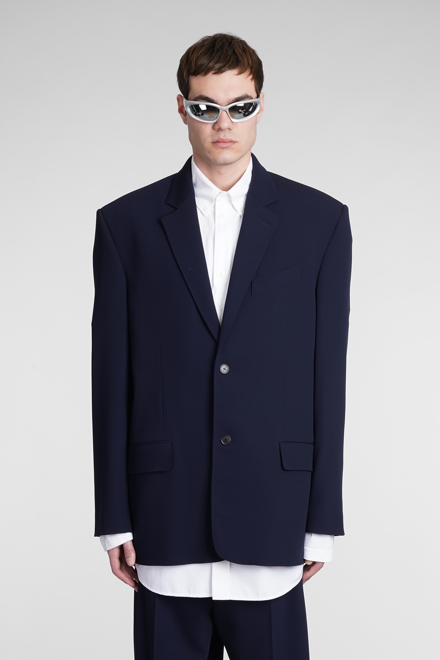 Shop Balenciaga Blazer In Blue Wool