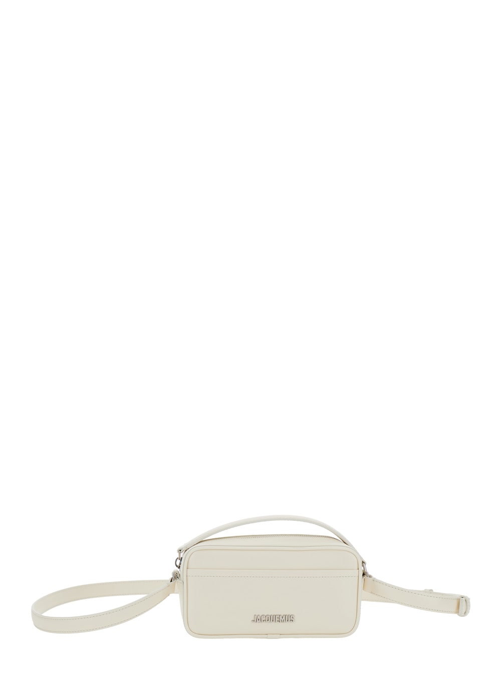 Jacquemus Le Baneto White Shoulder Bag With Logo Lettering On The Front And Adjustable Shoulder Strap In Leath In Lightivory
