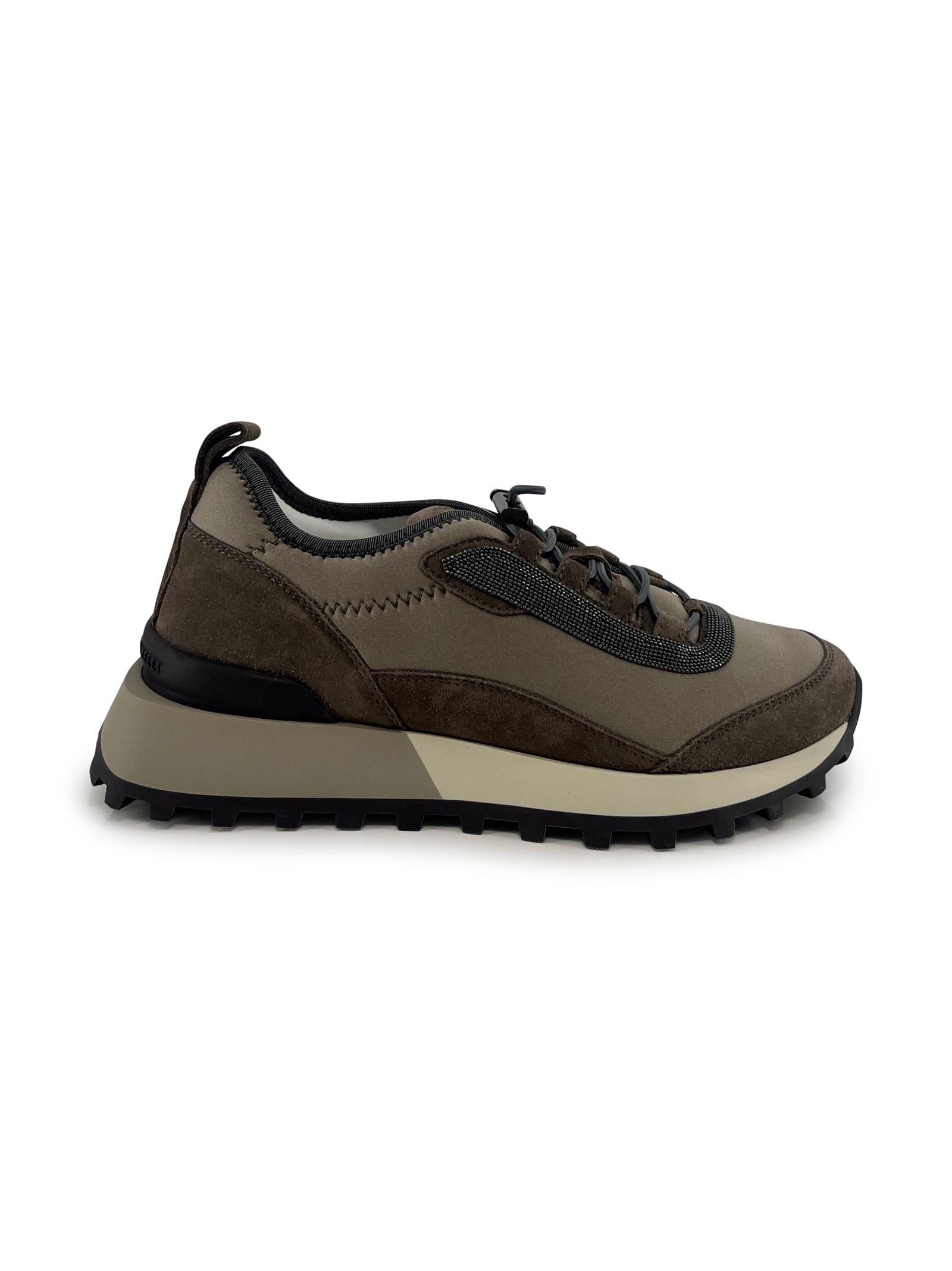 Brunello Cucinelli Techno Fabric And Suede Trainers With Precious Trim. In Brown