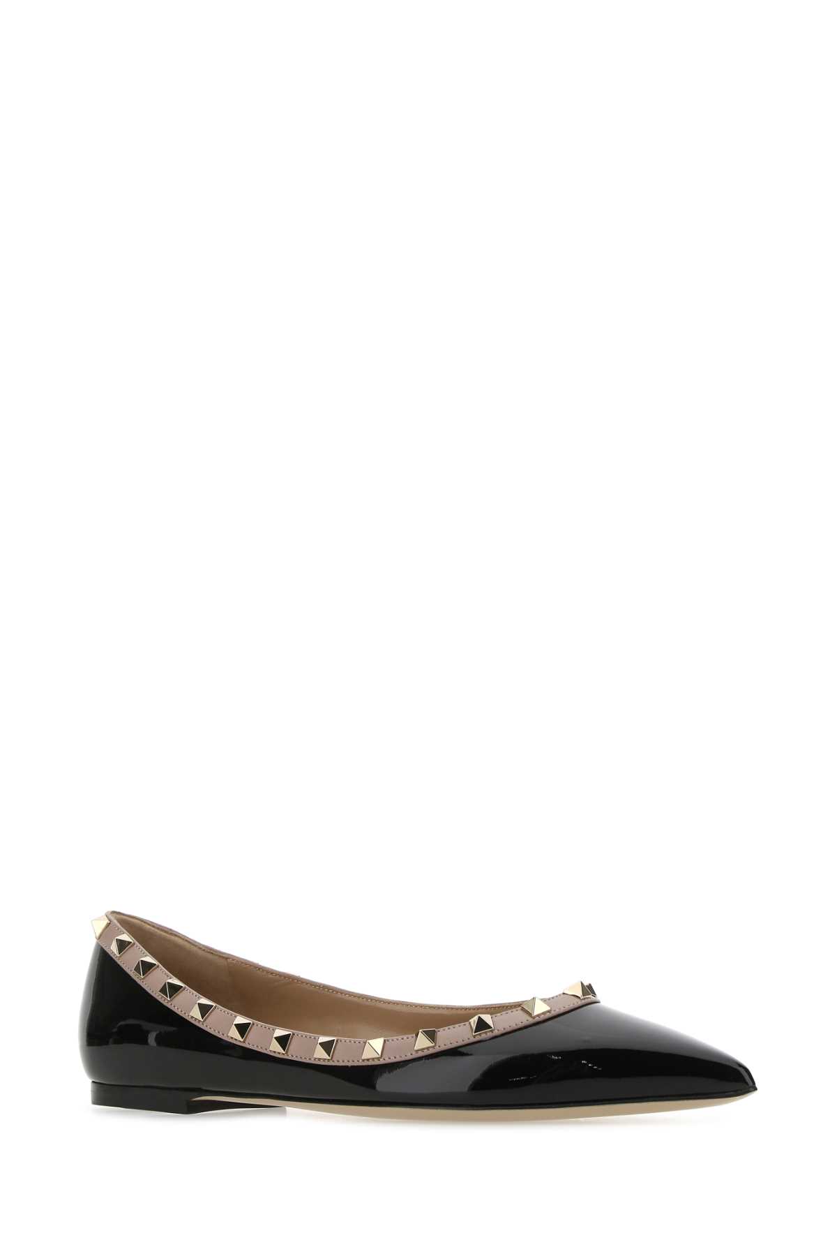 Shop Valentino Black Leather Rockstud Ballerinas In Neropoudre