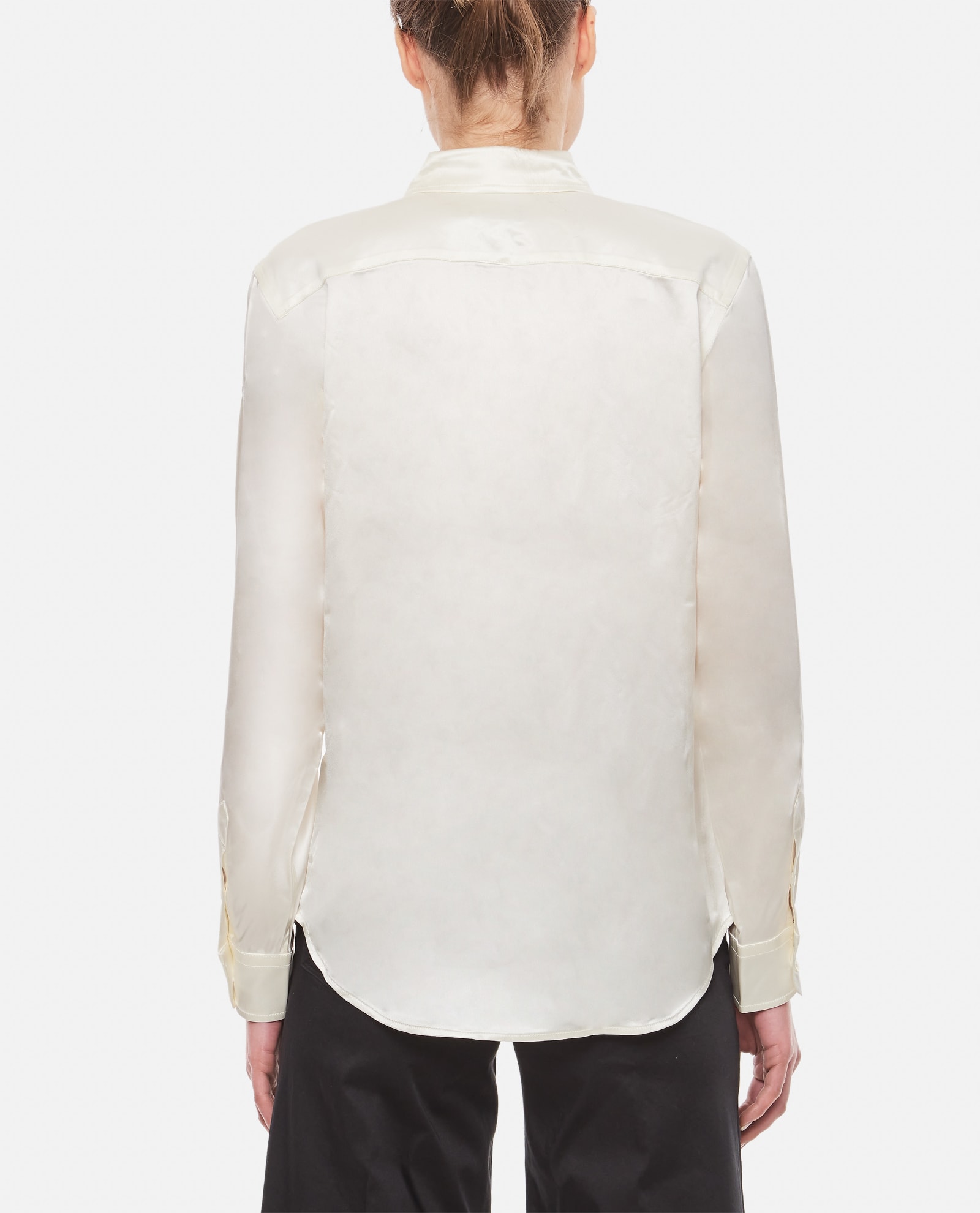 Shop Polo Ralph Lauren Long Sleeve Button Front Silk Shirt  In Cream