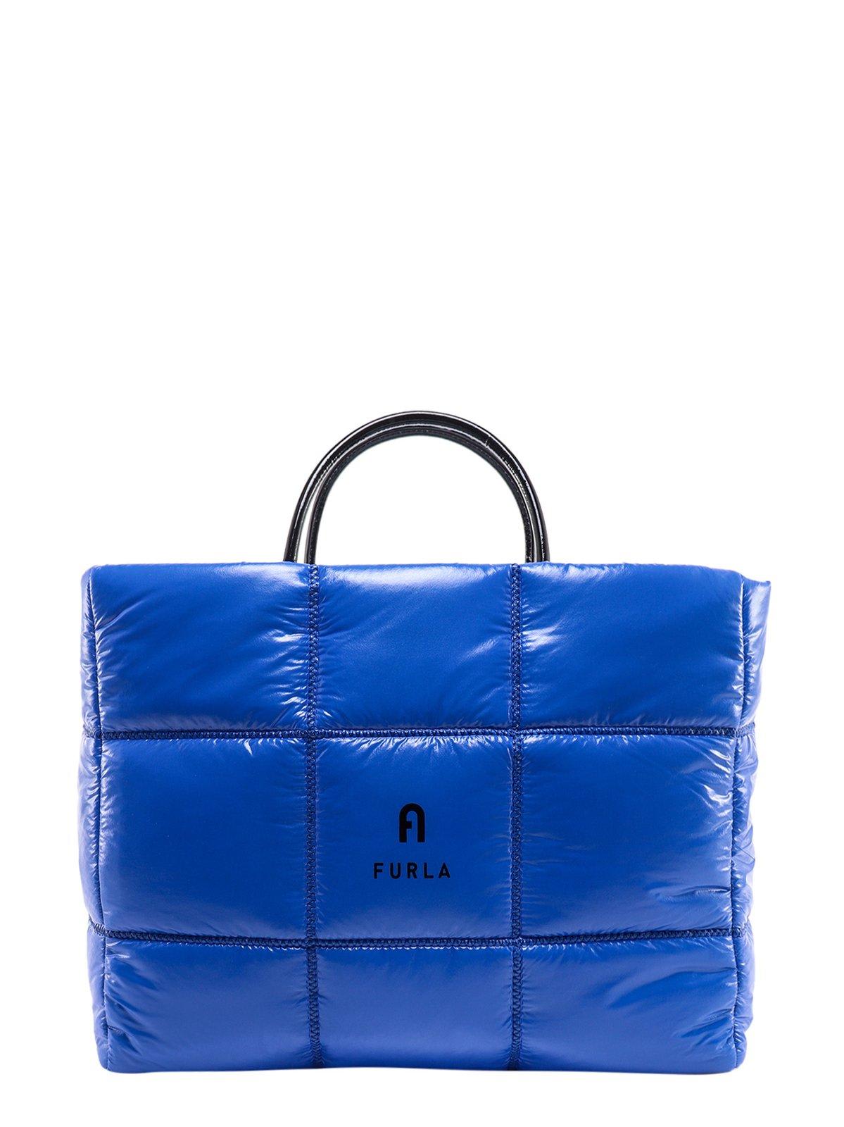 Furla Logoprinted Open Top Quilted Tote Bag In Light Pacific ModeSens