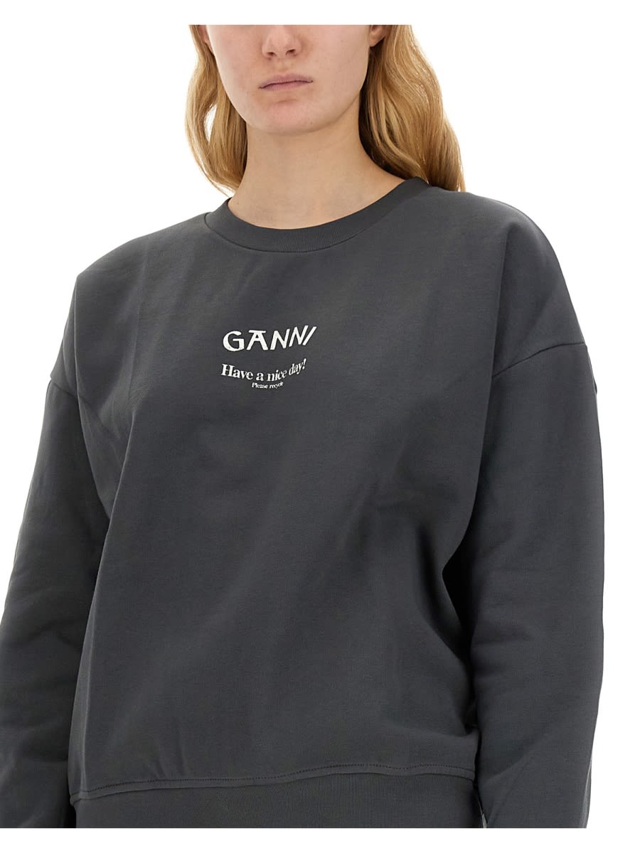 Shop Ganni Sweatshirt With Logo In Charcoal