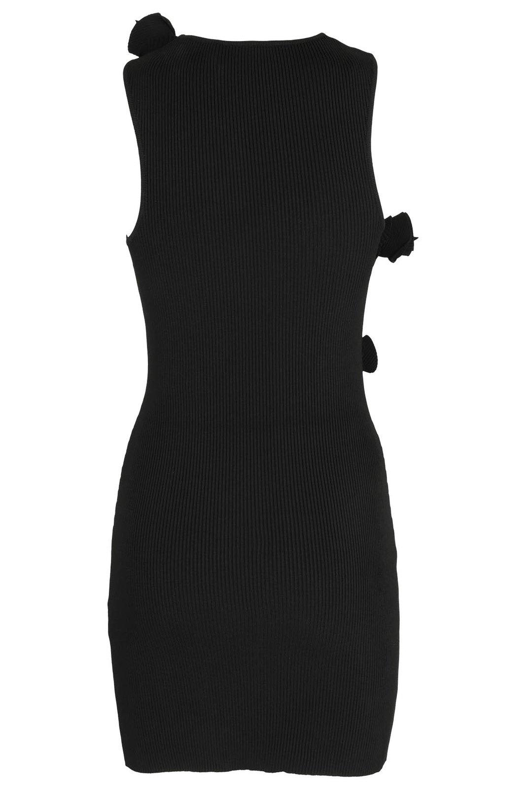 Shop Coperni Asymmetric Flower Knitted Mini Dress In Black