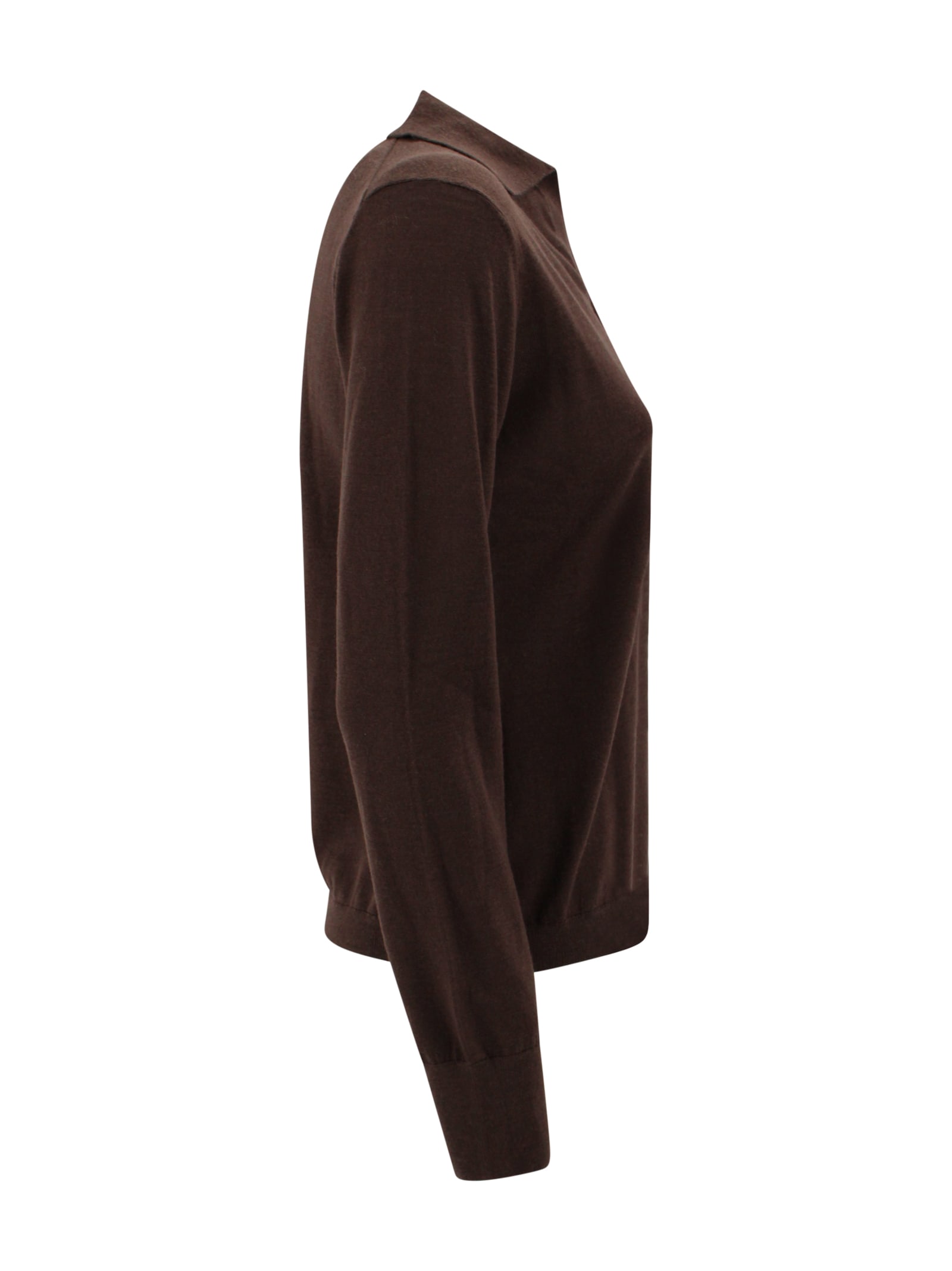 Weekend Max Mara Wool Blend Cappa Long Sleeve Polo Shirt In Brown